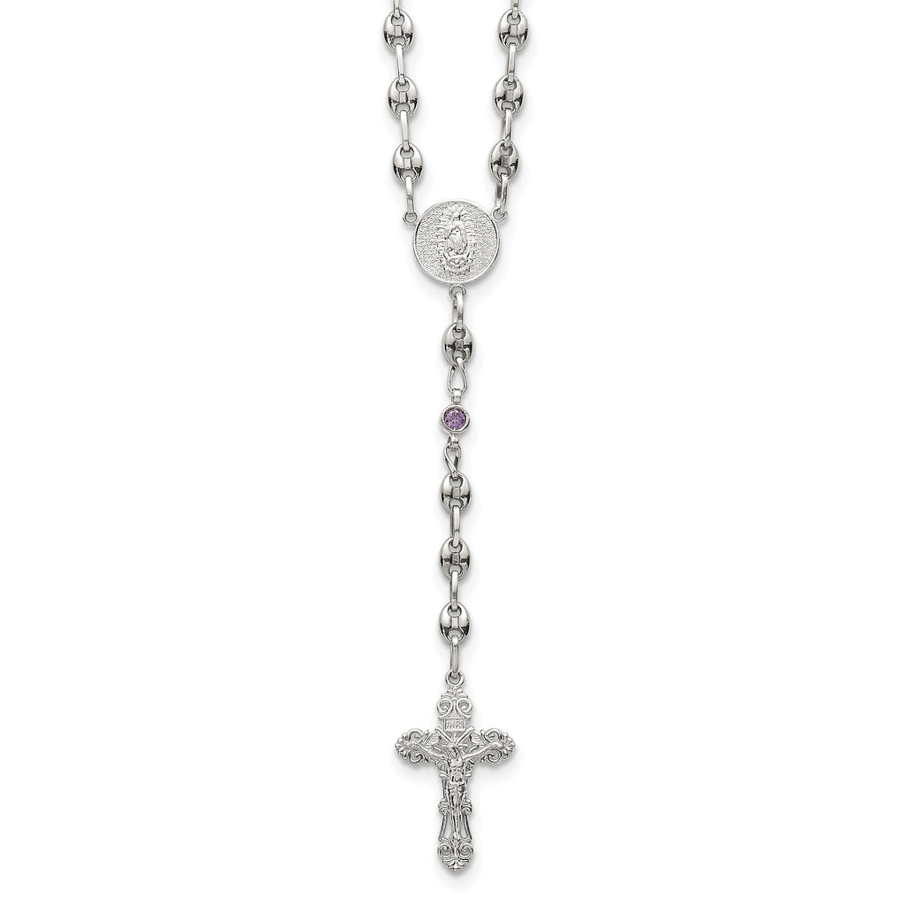 Polished Purple Cubic Zirconia Stainless Steel Necklace 4.35mm