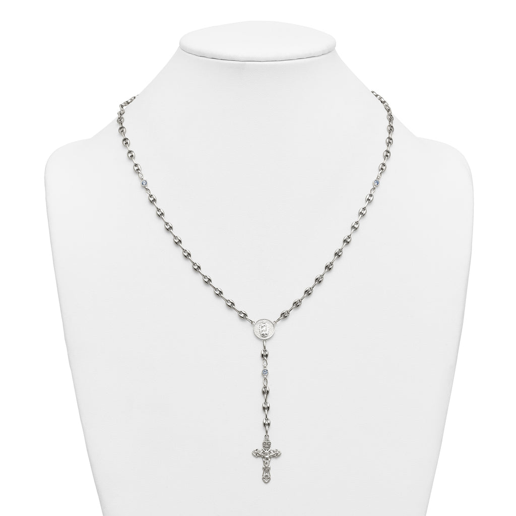 Polished Blue Cubic Zirconia Stainless Steel Necklace 4.35mm