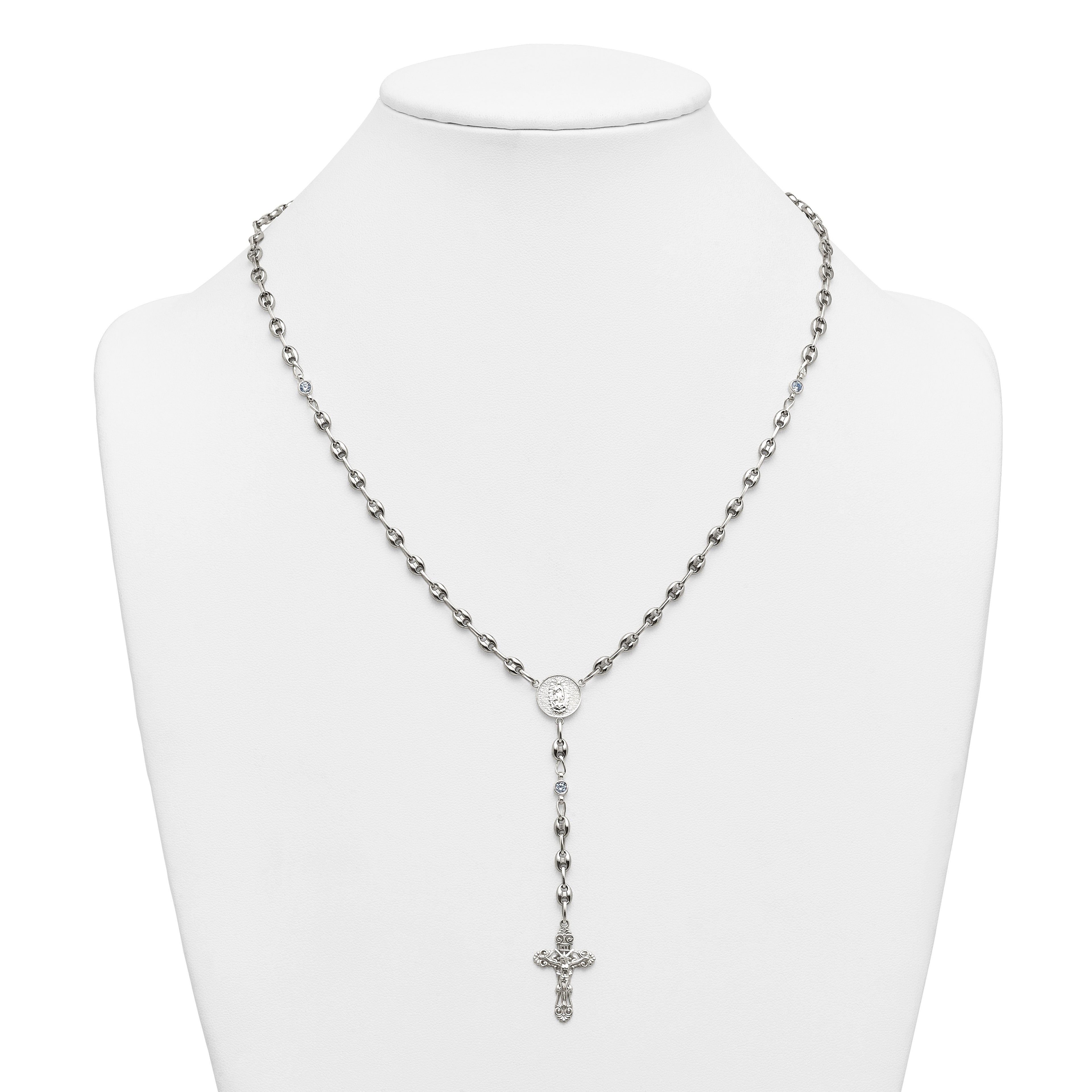 Polished Blue Cubic Zirconia Stainless Steel Necklace 4.35mm