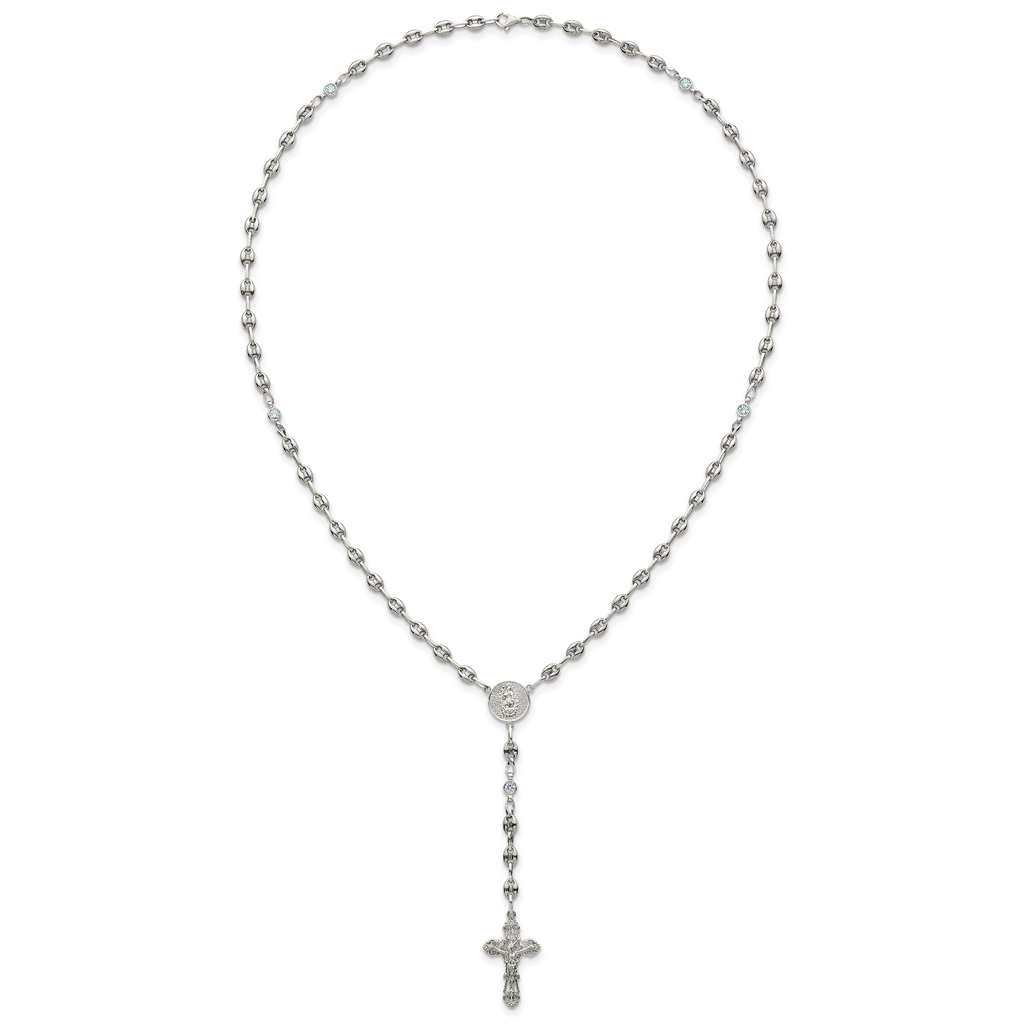 Polished Blue Cubic Zirconia Stainless Steel Necklace 4.35mm