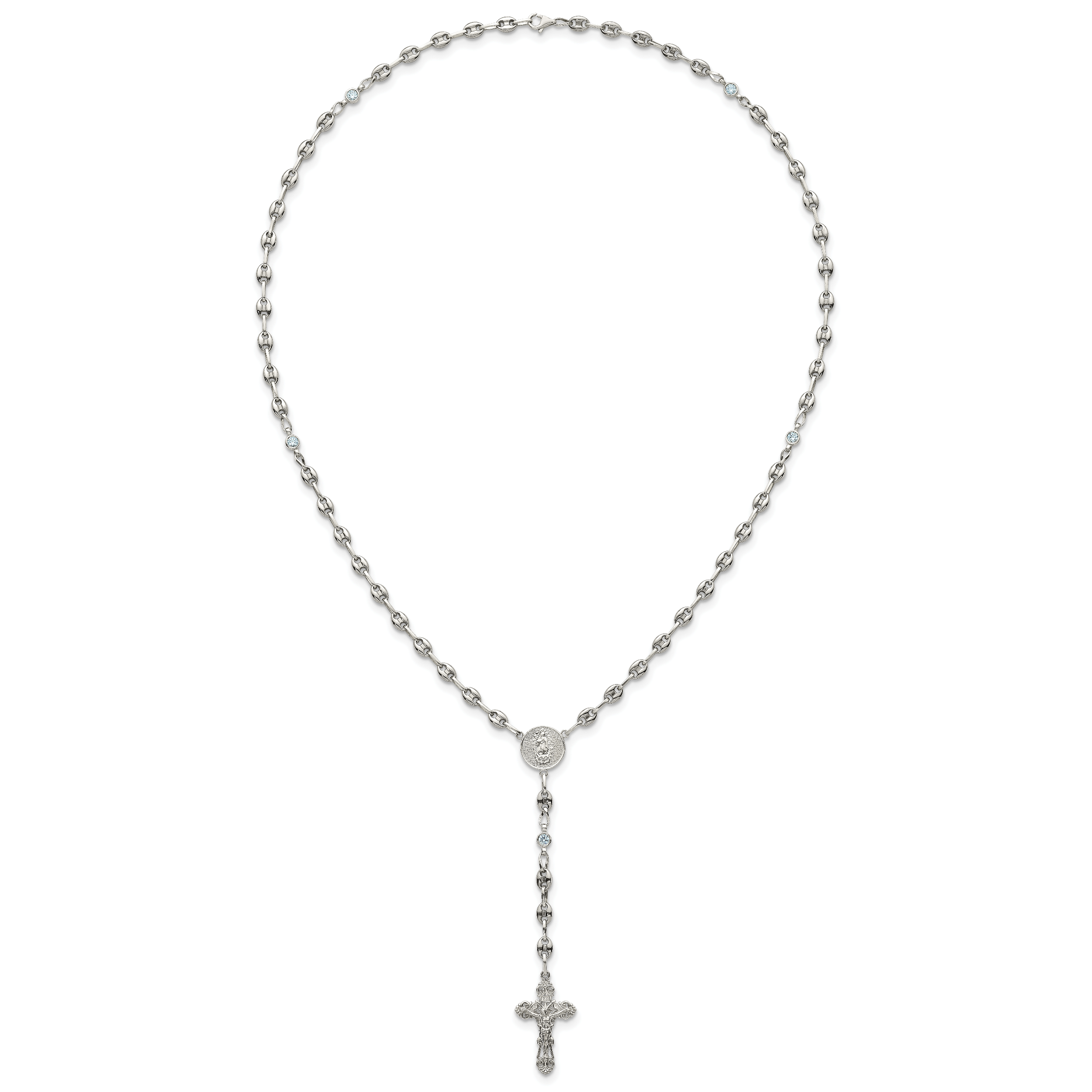 Polished Blue Cubic Zirconia Stainless Steel Necklace 4.35mm