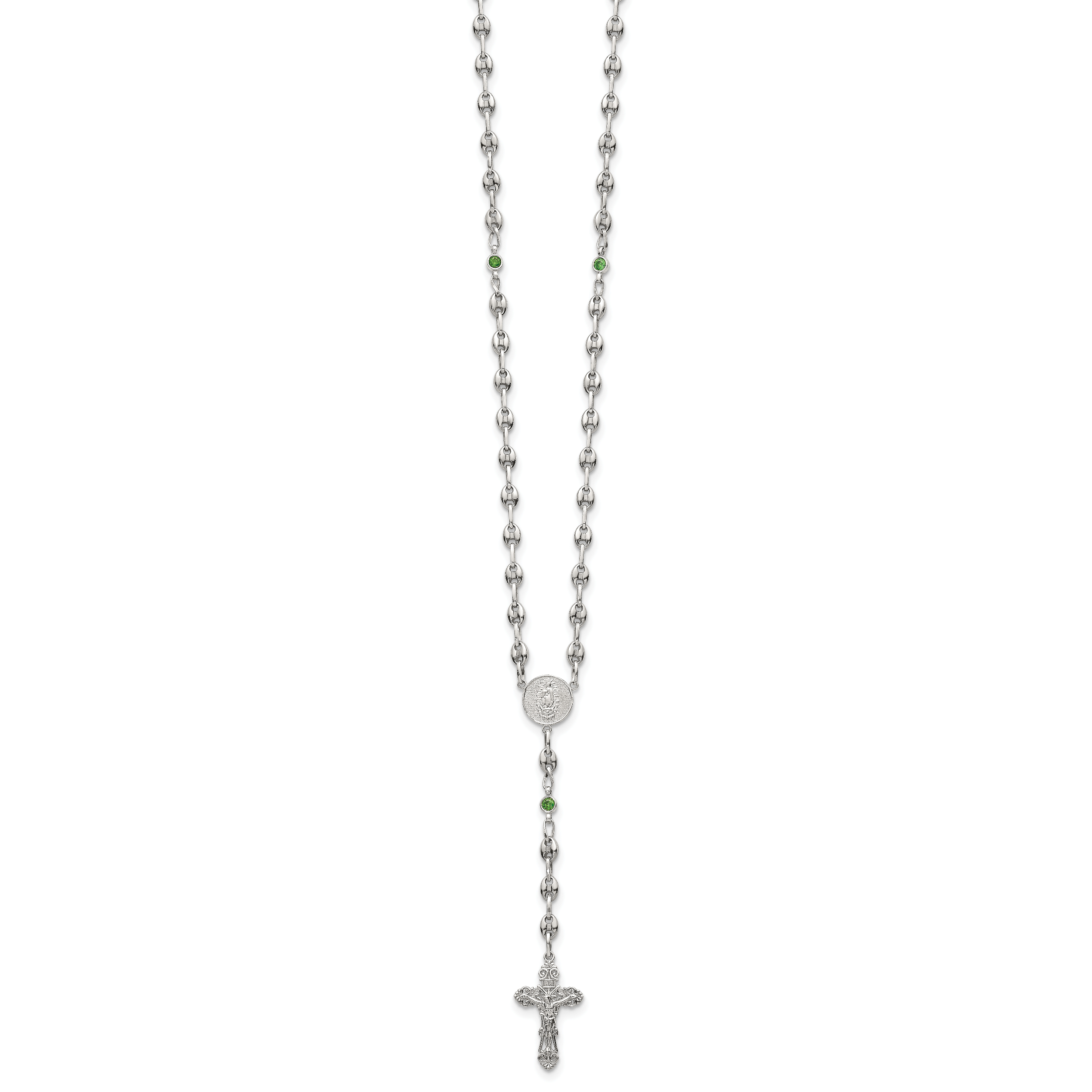 Polished Green Cubic Zirconia Stainless Steel Necklace 4.35mm