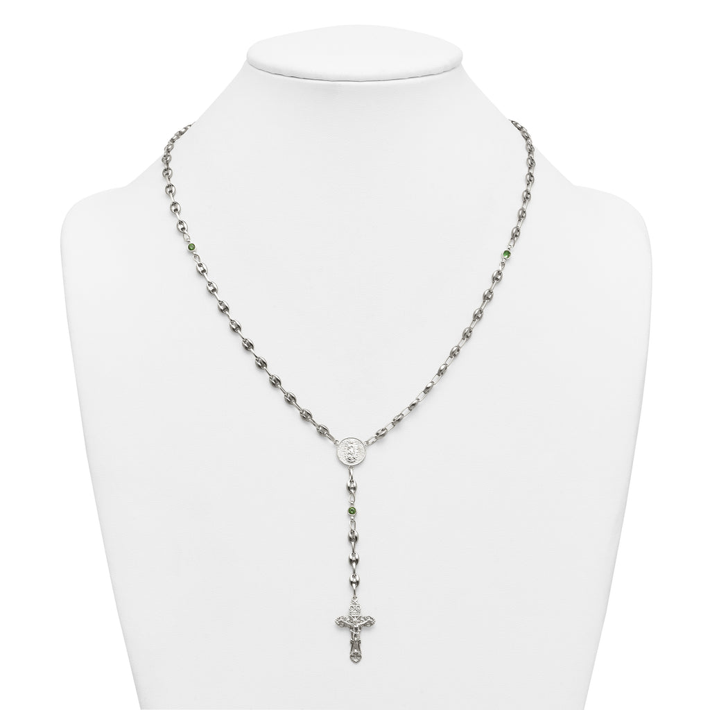 Polished Green Cubic Zirconia Stainless Steel Necklace 4.35mm