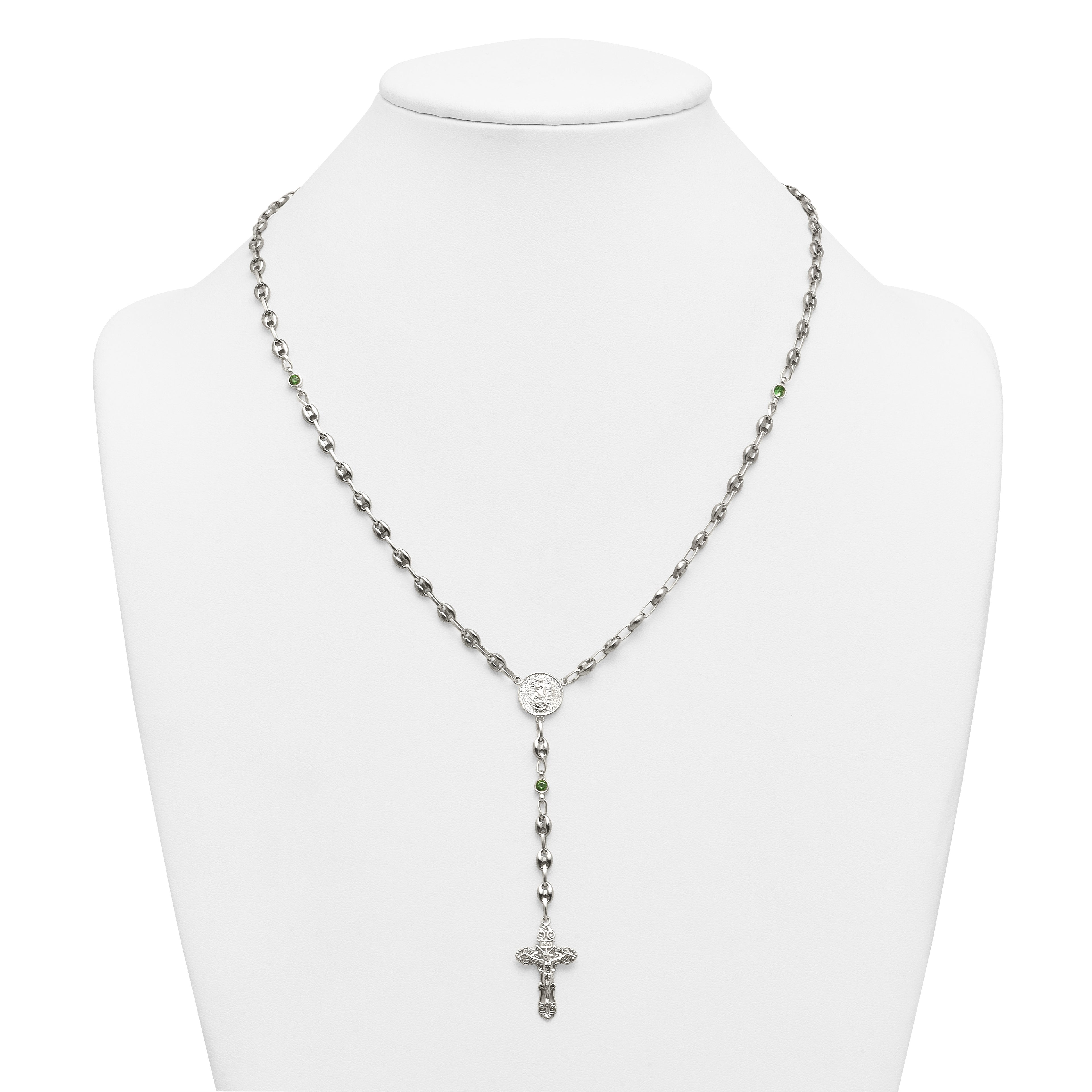 Polished Green Cubic Zirconia Stainless Steel Necklace 4.35mm
