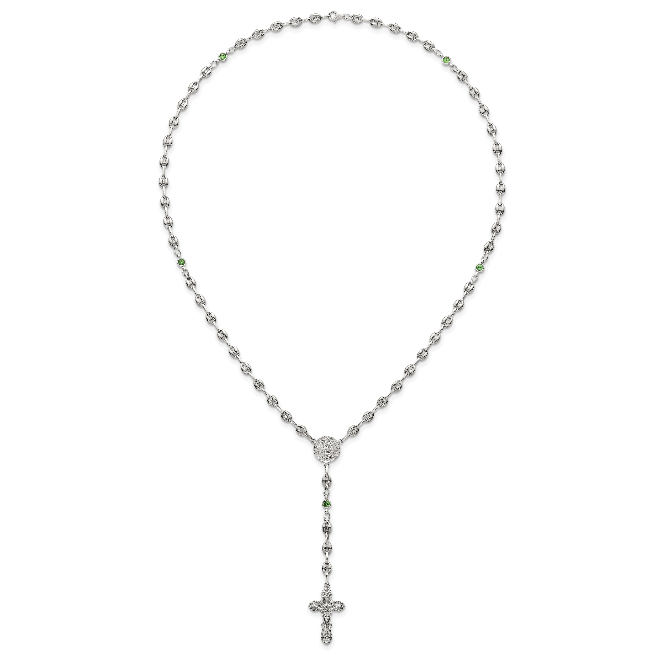 Polished Green Cubic Zirconia Stainless Steel Necklace 4.35mm