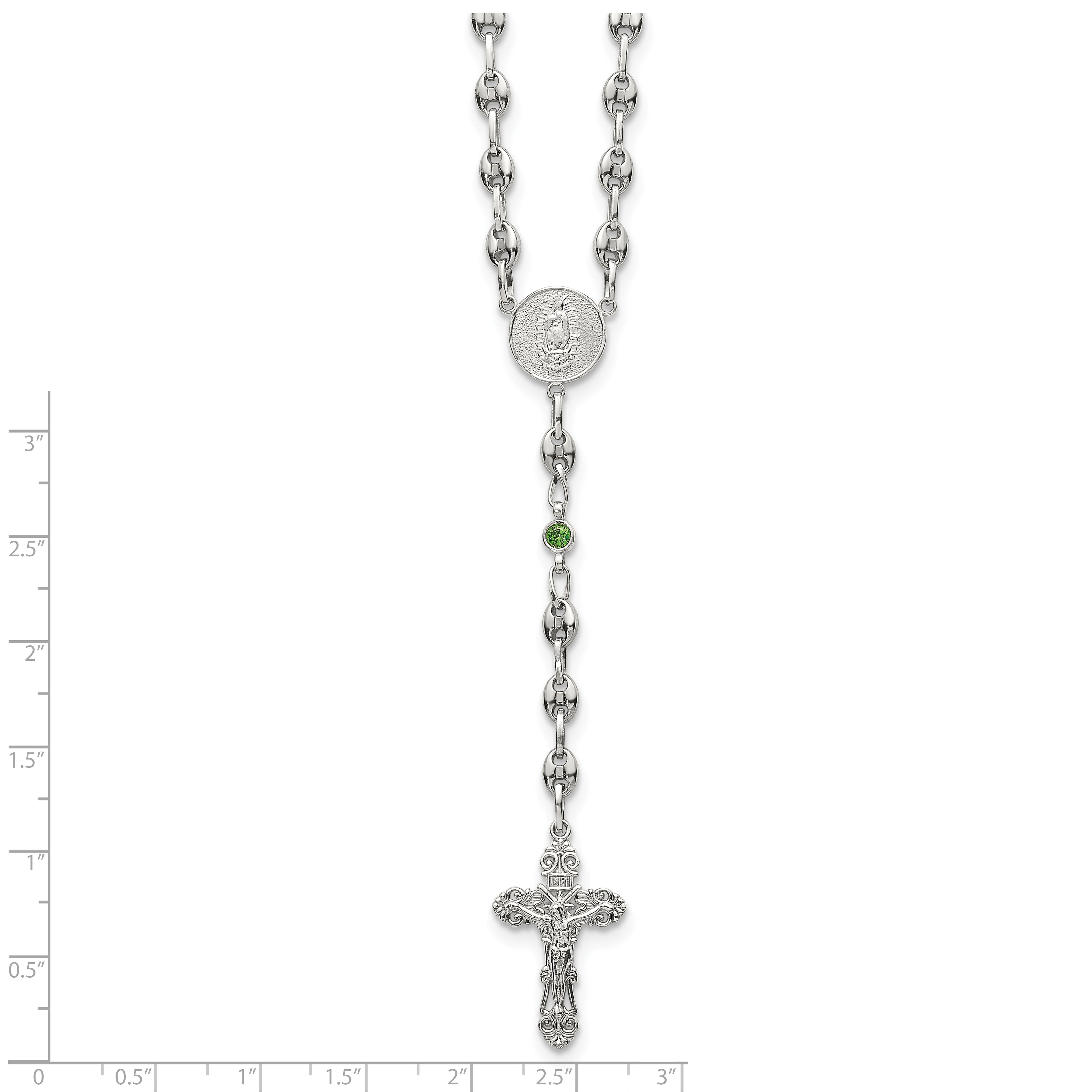 Polished Green Cubic Zirconia Stainless Steel Necklace 4.35mm
