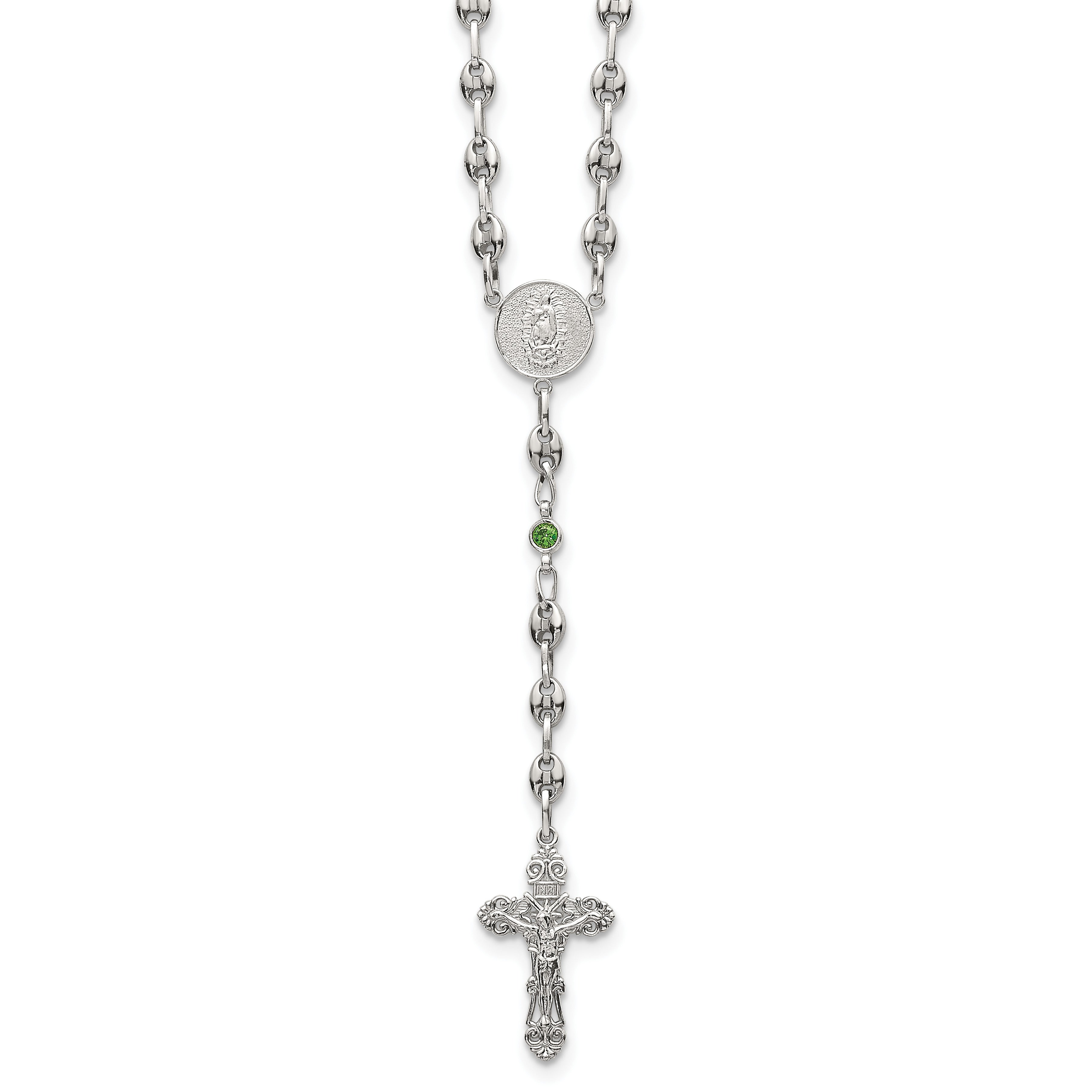 Polished Green Cubic Zirconia Stainless Steel Necklace 4.35mm