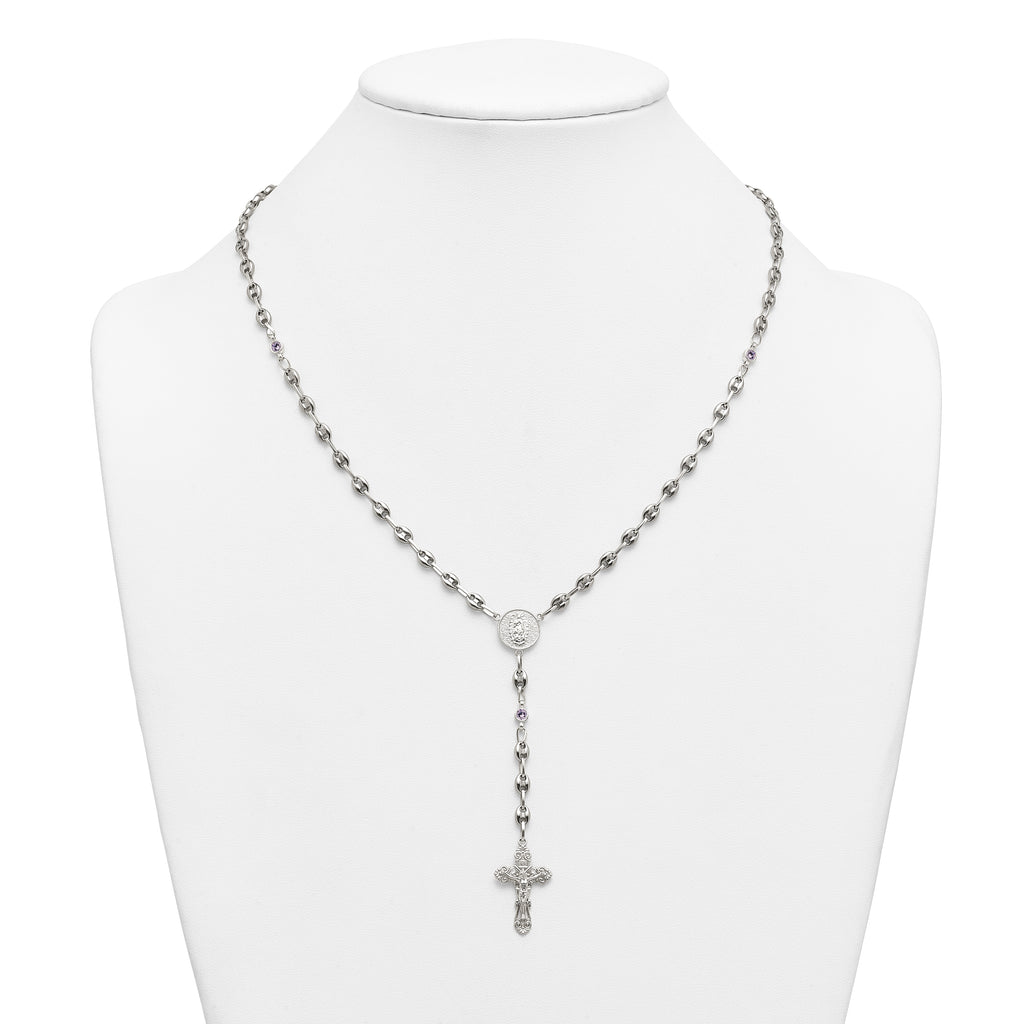 Polished Purple Cubic Zirconia Stainless Steel Necklace 4.35mm 21in