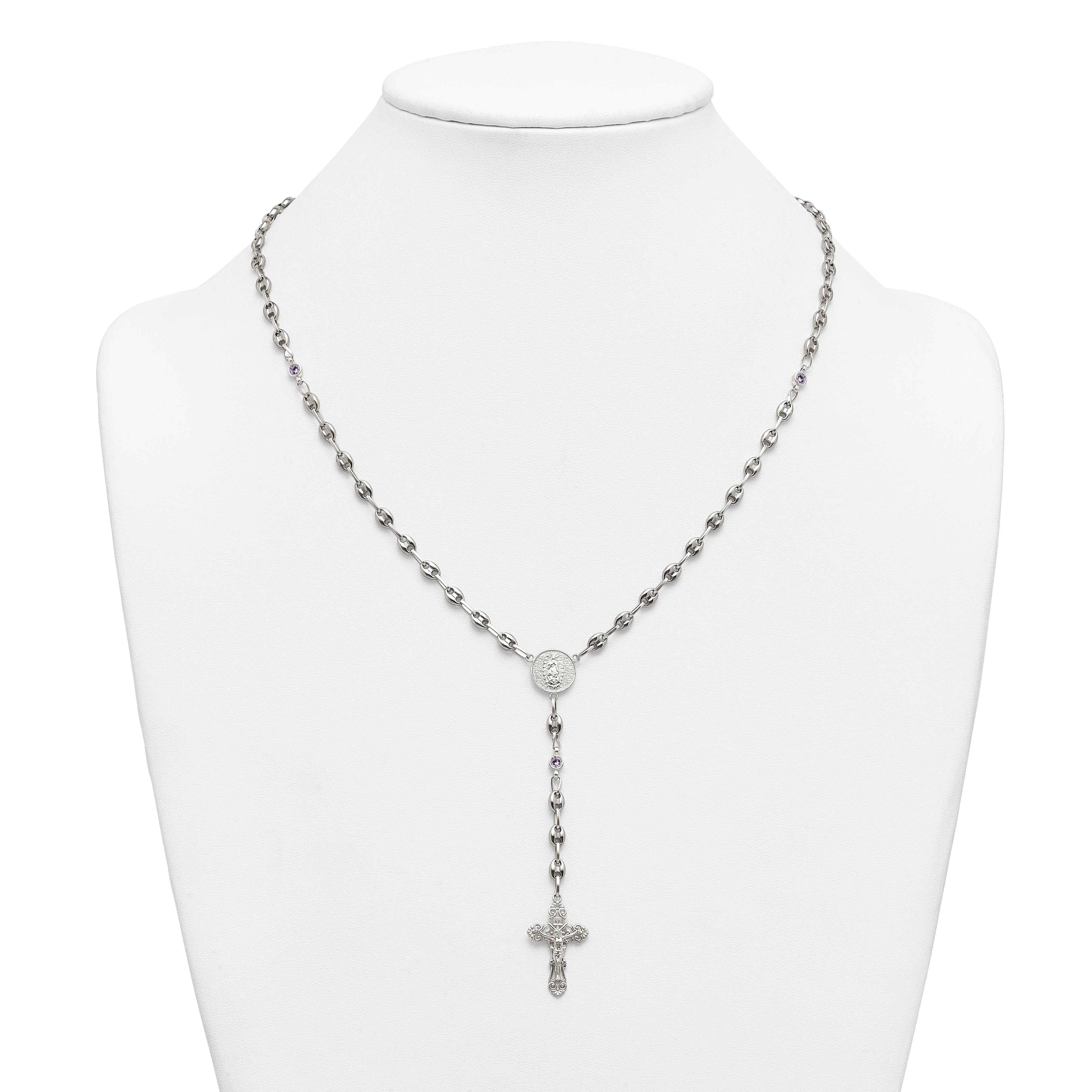 Polished Purple Cubic Zirconia Stainless Steel Necklace 4.35mm 21in