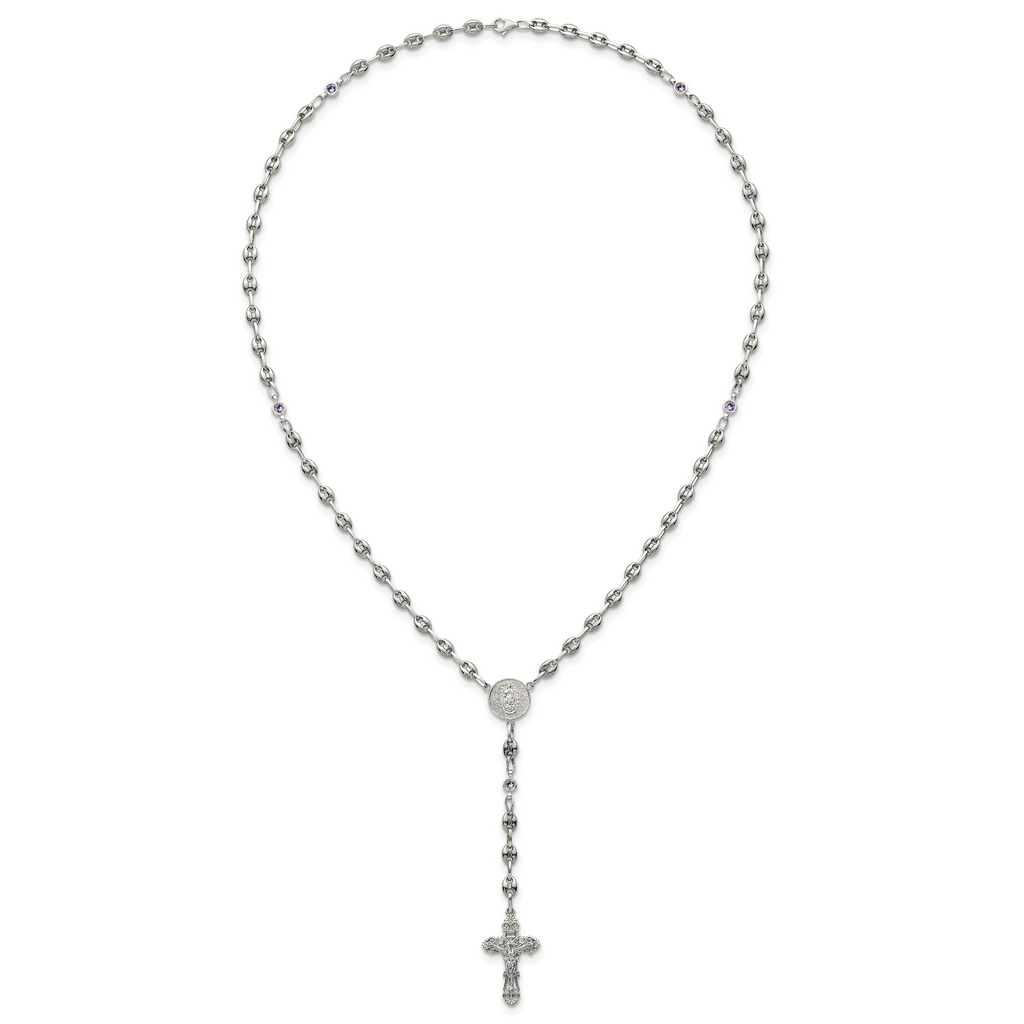 Polished Purple Cubic Zirconia Stainless Steel Necklace 4.35mm 21in