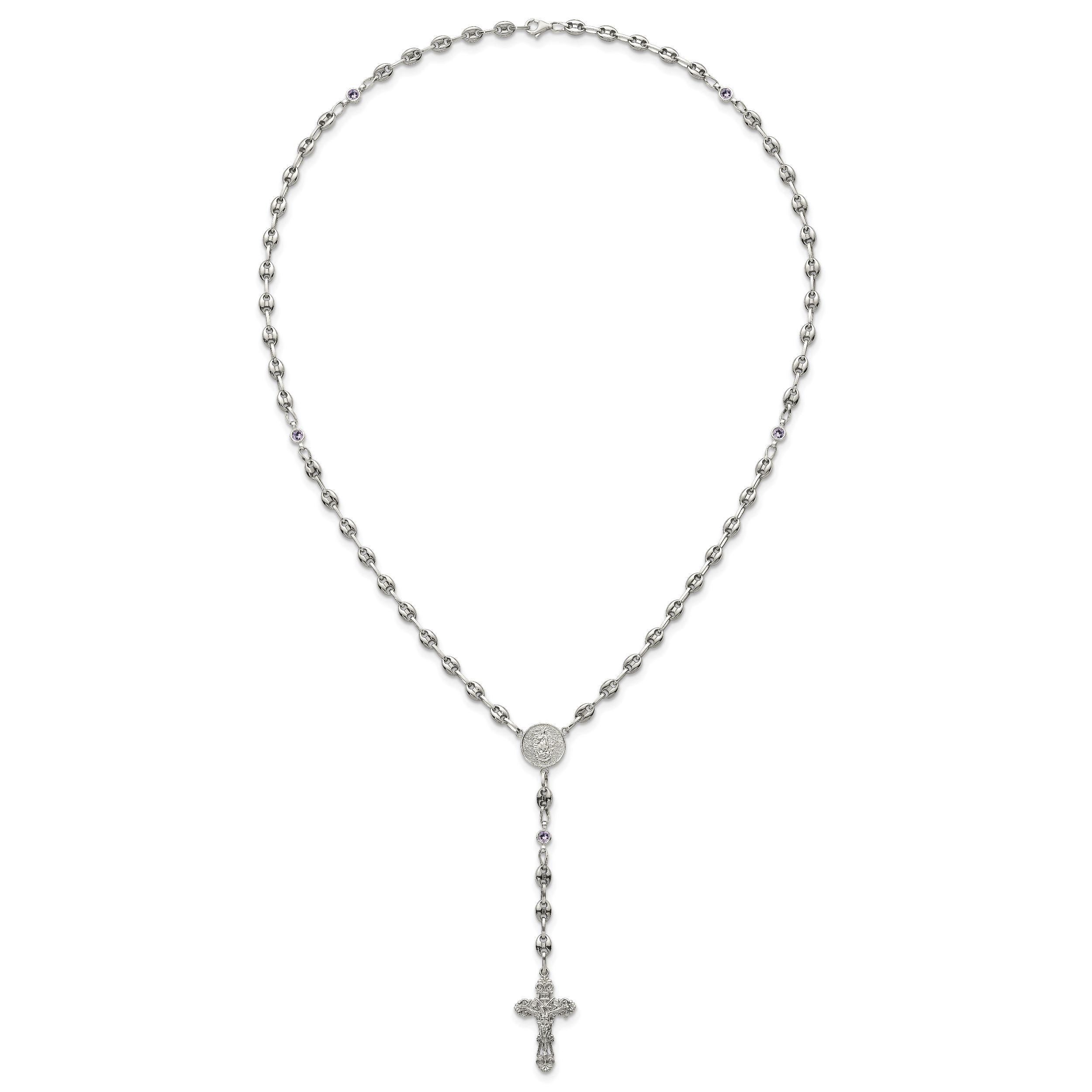 Polished Purple Cubic Zirconia Stainless Steel Necklace 4.35mm 21in