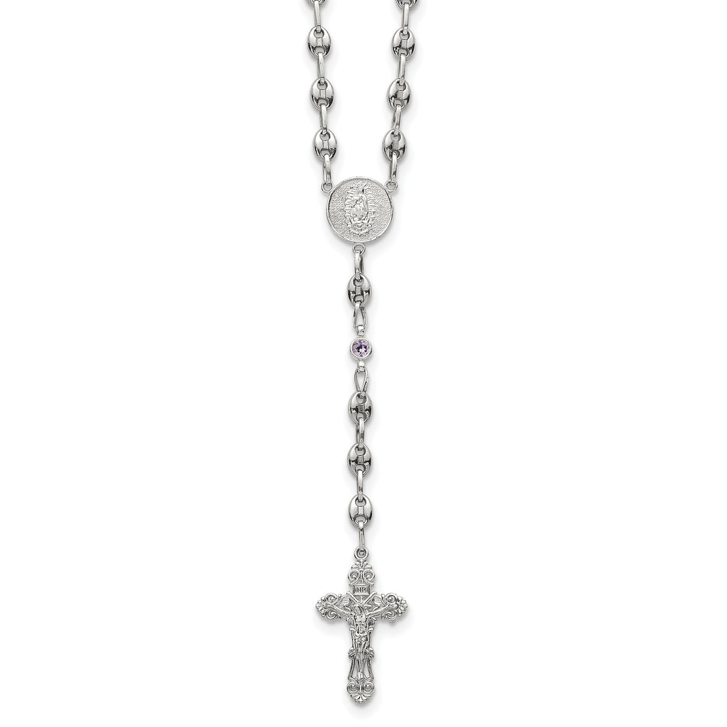 Polished Purple Cubic Zirconia Stainless Steel Necklace 4.35mm 21in