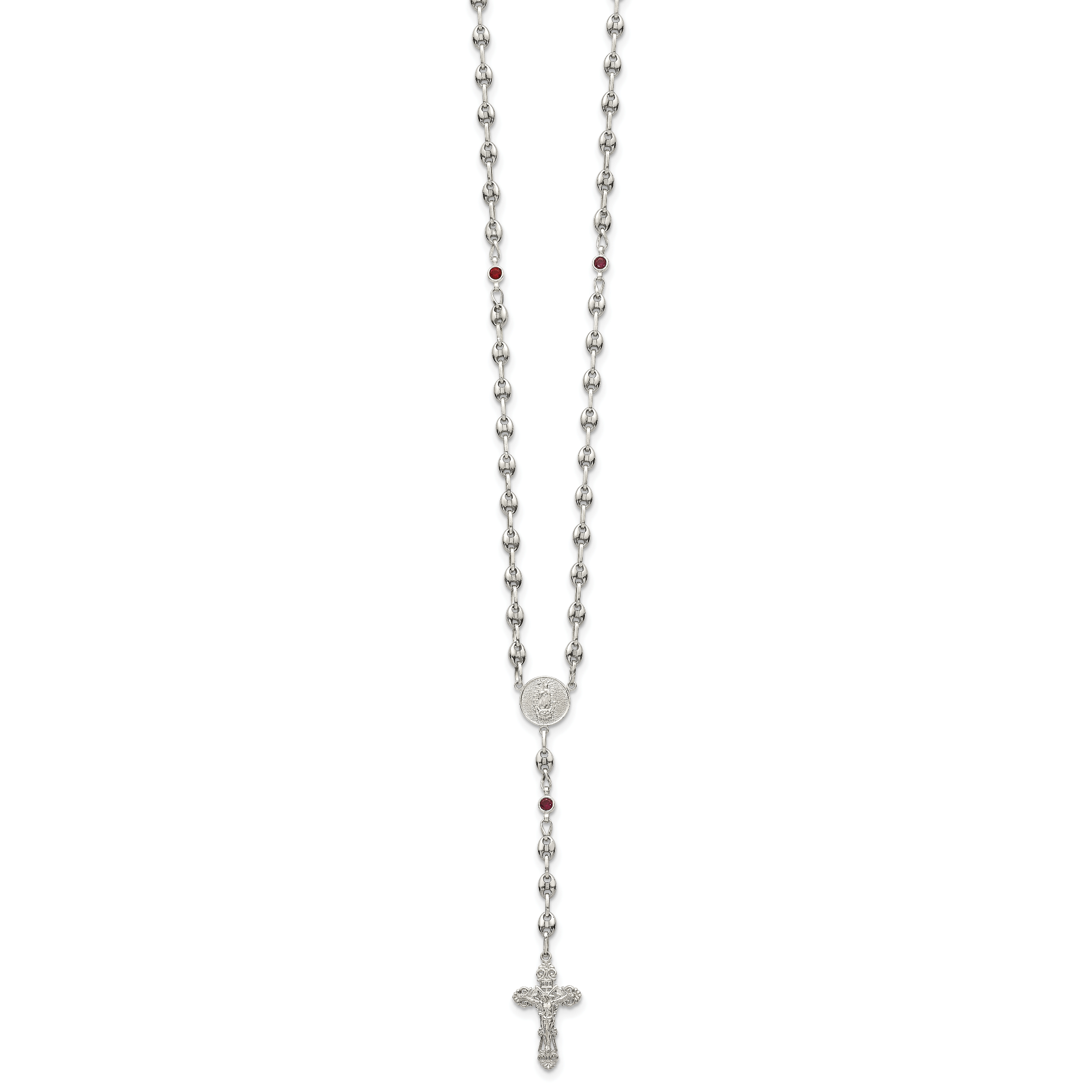 Polished Red Cubic Zirconia Stainless Steel Necklace 4.35mm 21in