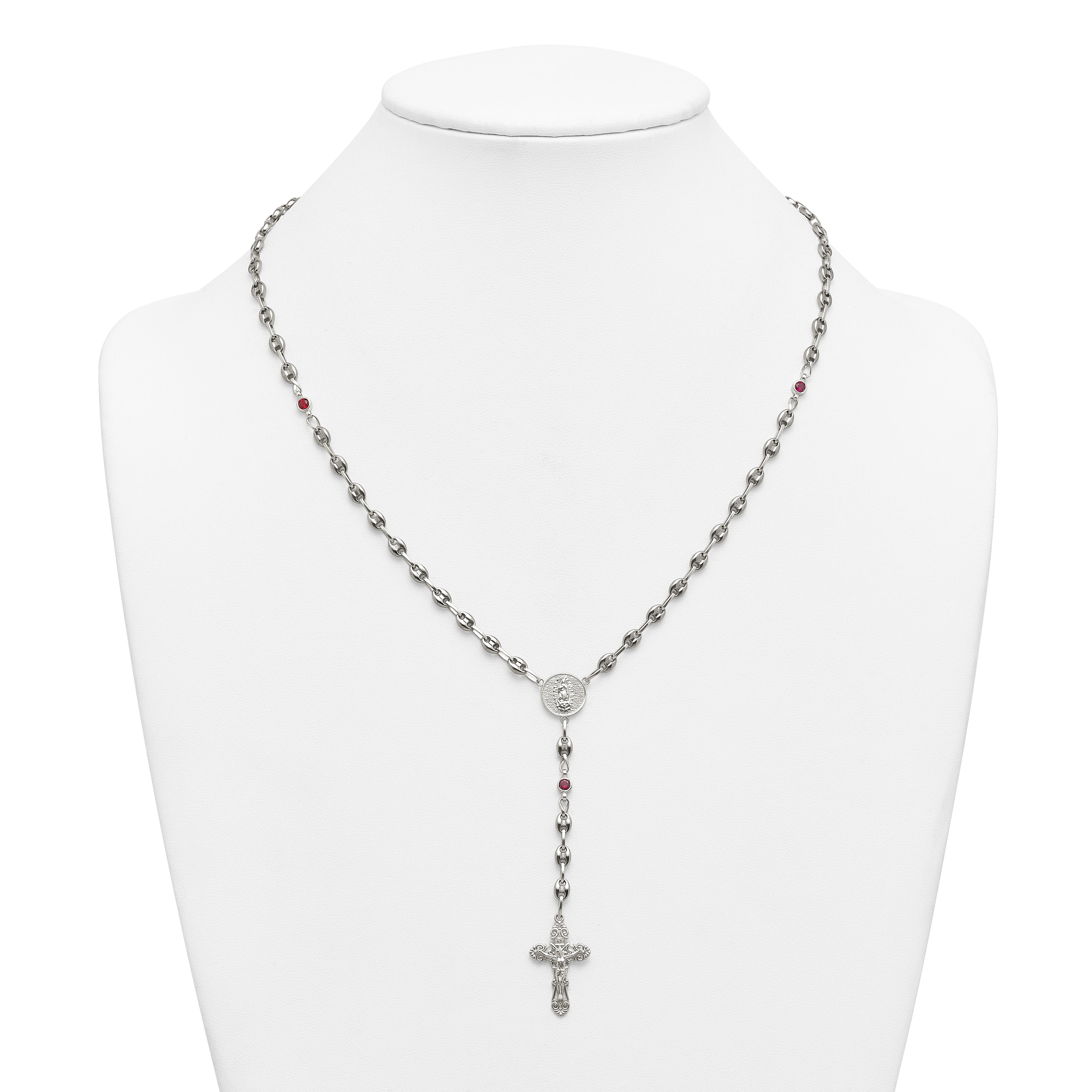 Polished Red Cubic Zirconia Stainless Steel Necklace 4.35mm 21in