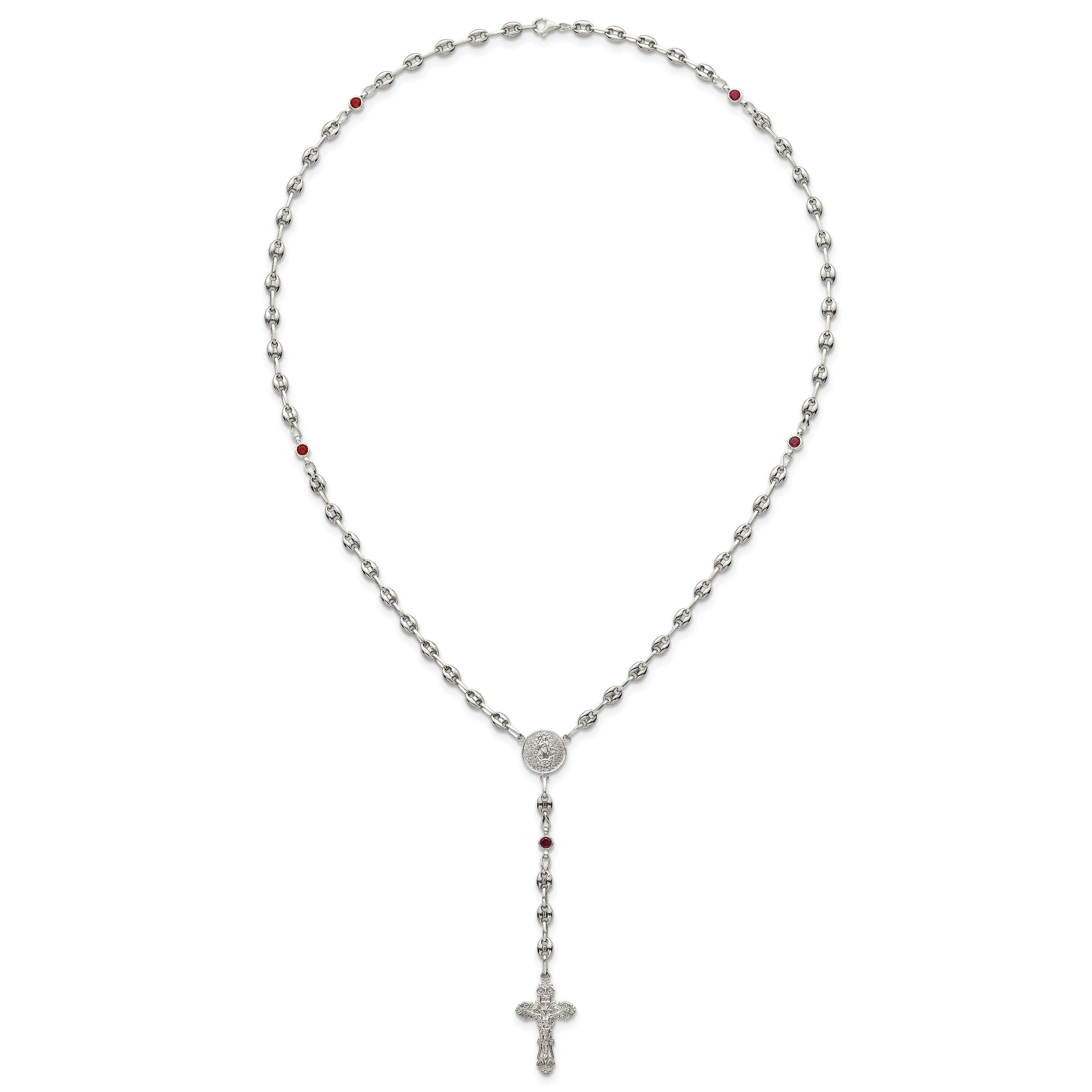 Polished Red Cubic Zirconia Stainless Steel Necklace 4.35mm 21in