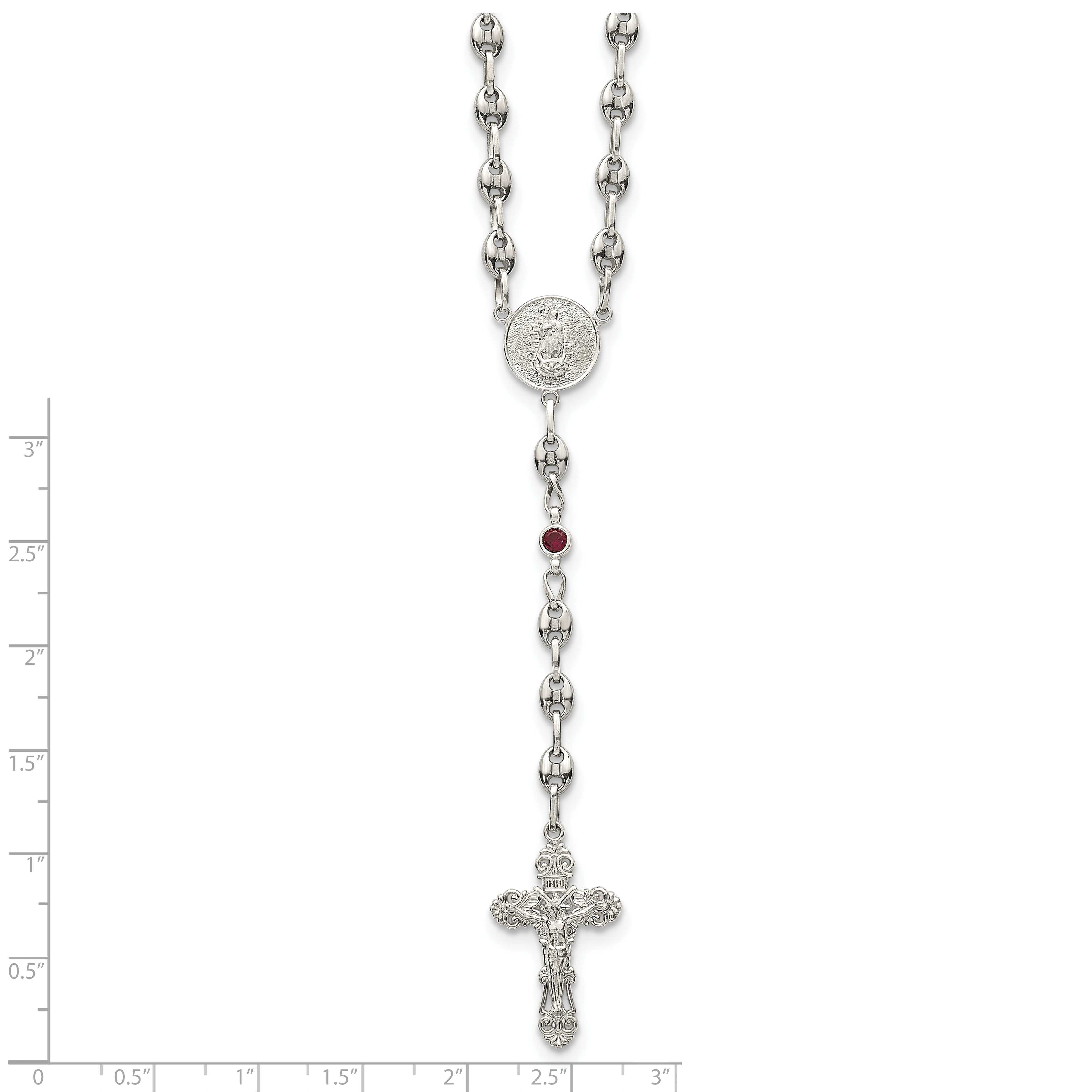 Polished Red Cubic Zirconia Stainless Steel Necklace 4.35mm 21in