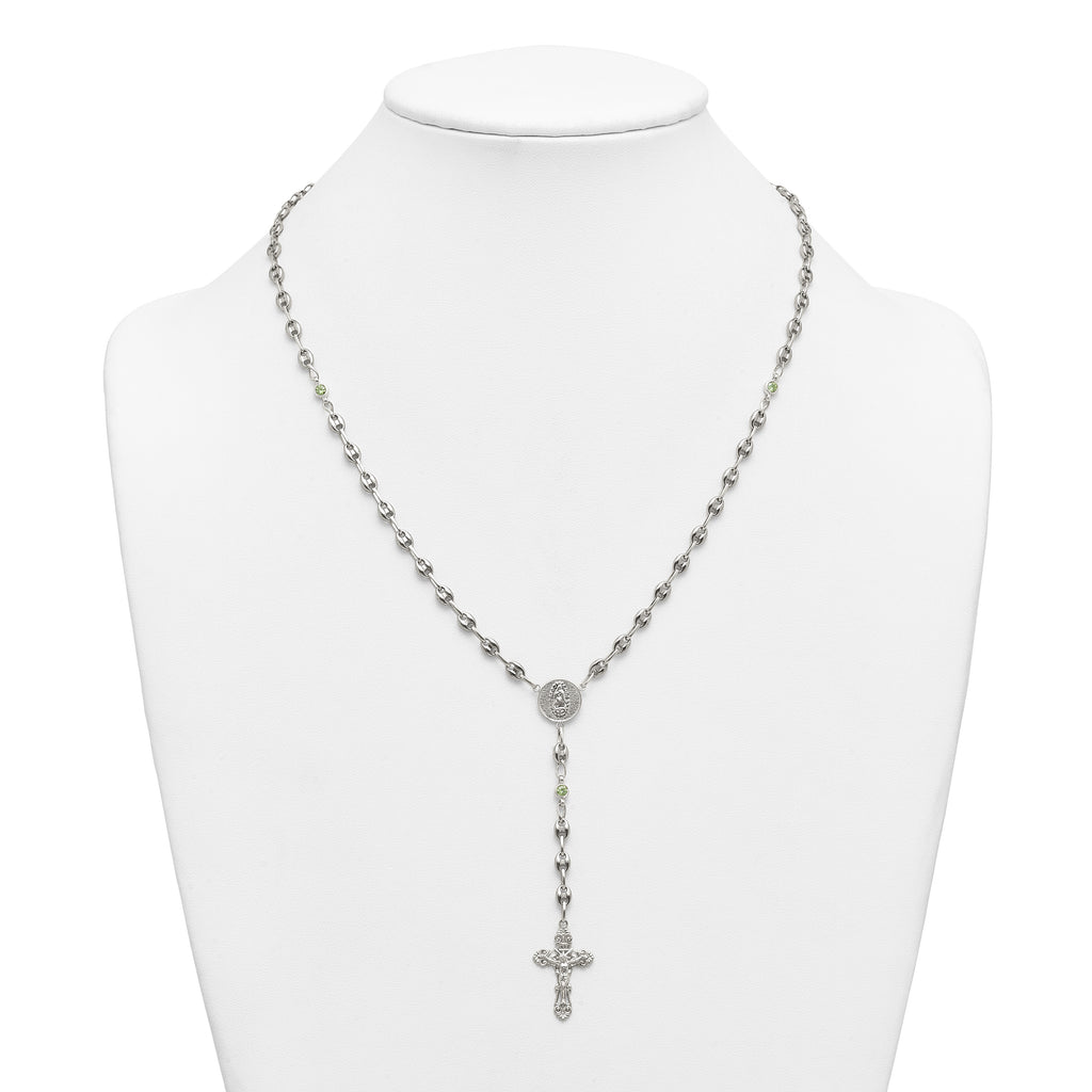 Polished Green Cubic Zirconia Stainless Steel Necklace 4.35mm 21in