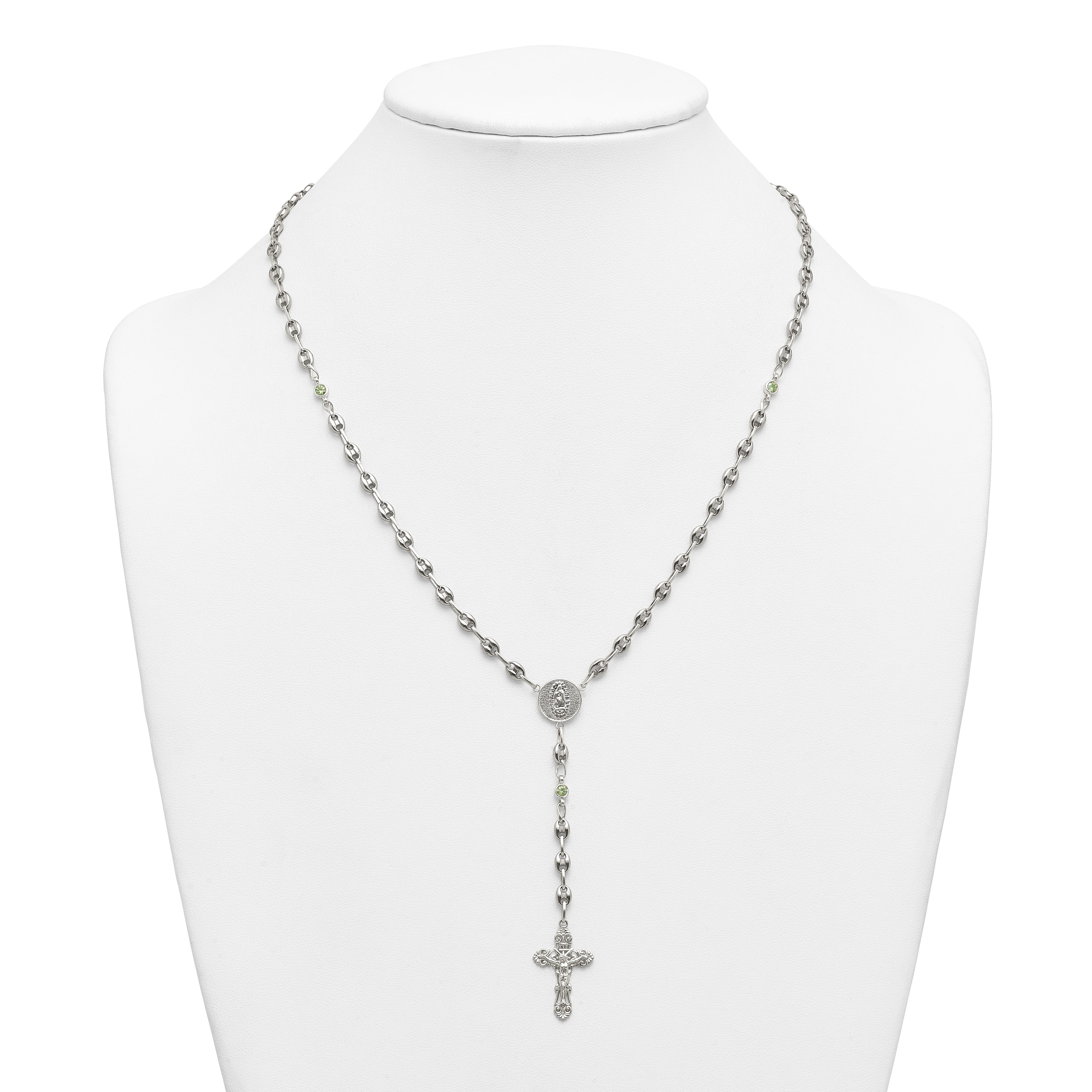 Polished Green Cubic Zirconia Stainless Steel Necklace 4.35mm 21in