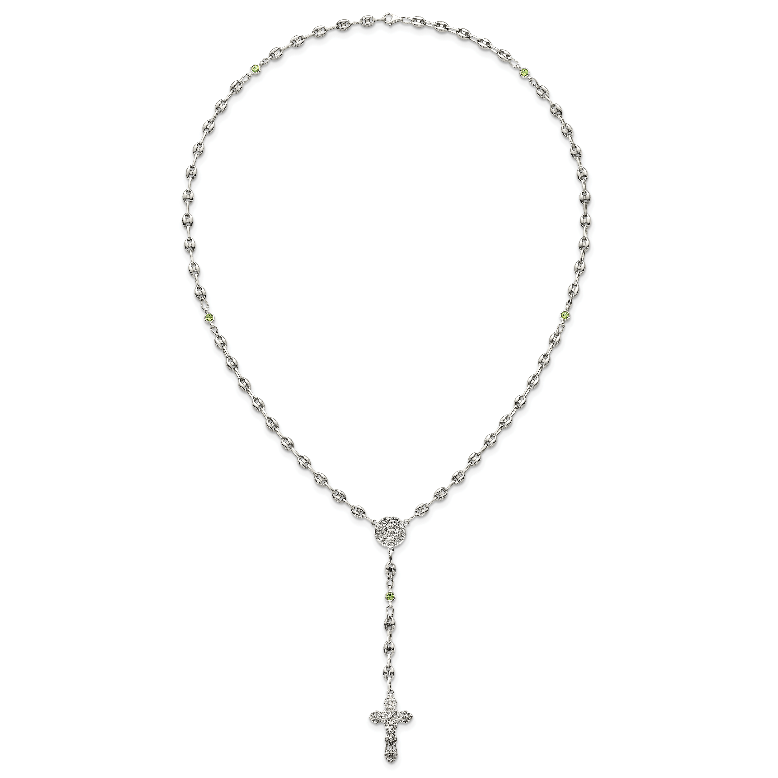 Polished Green Cubic Zirconia Stainless Steel Necklace 4.35mm 21in