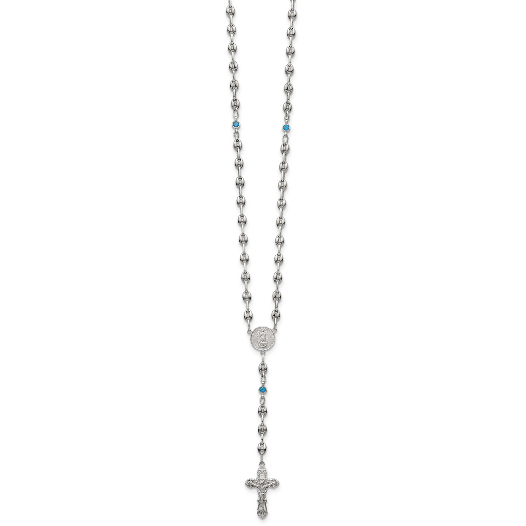 Polished Blue Cubic Zirconia Stainless Steel Necklace 4.35mm 21in