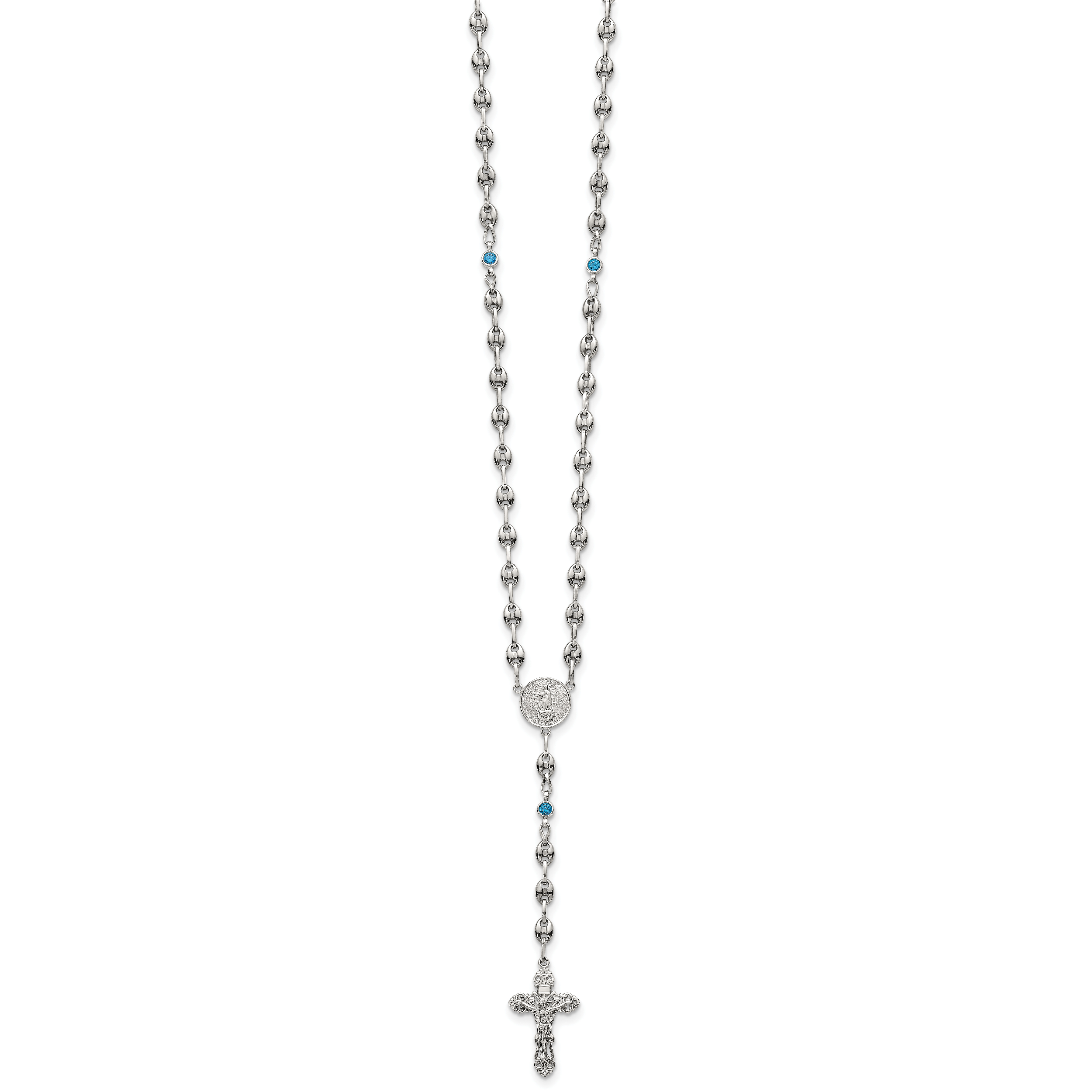 Polished Blue Cubic Zirconia Stainless Steel Necklace 4.35mm 21in