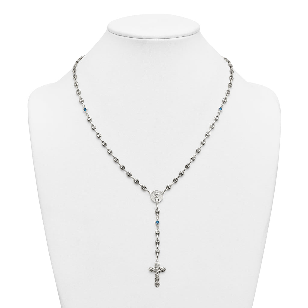 Polished Blue Cubic Zirconia Stainless Steel Necklace 4.35mm 21in