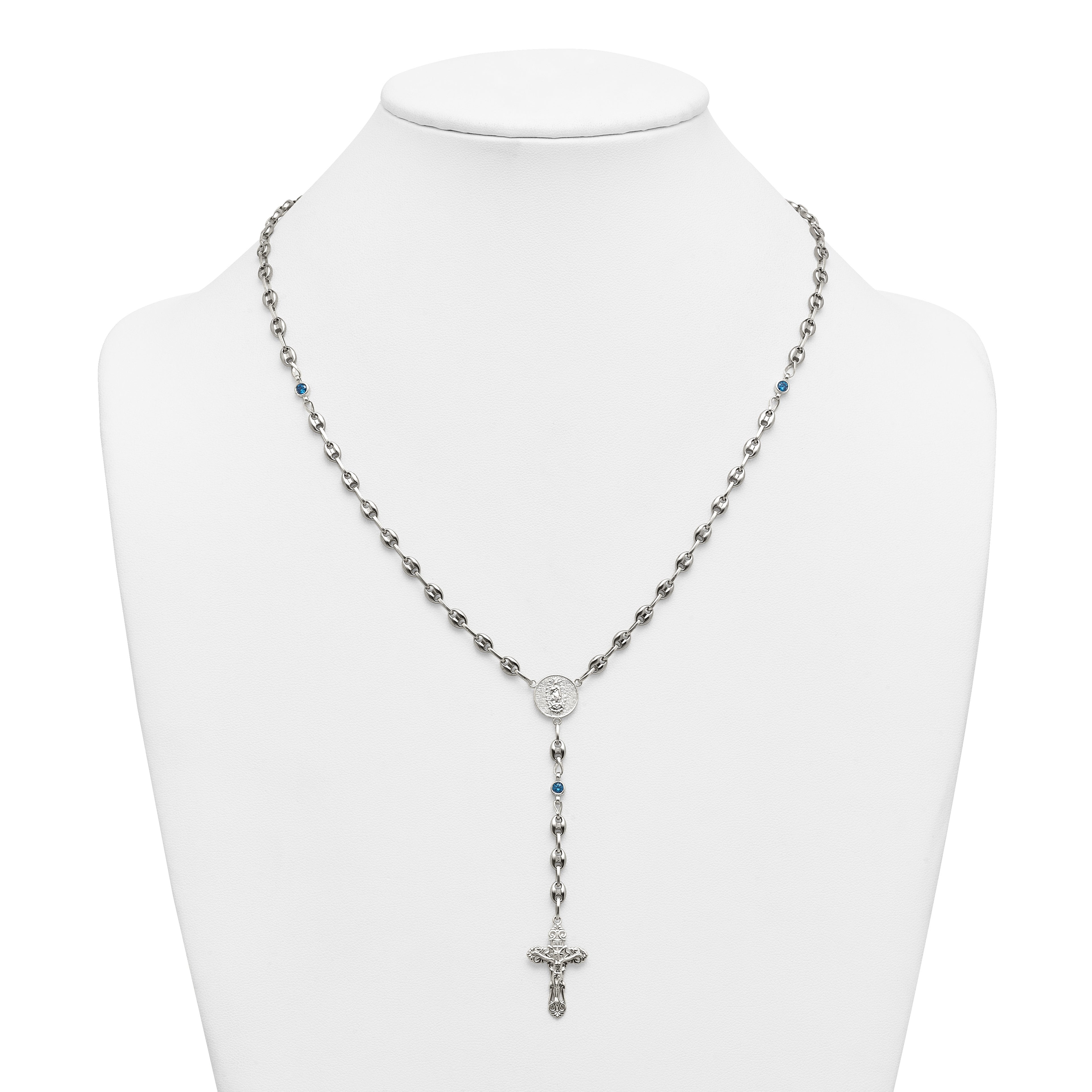 Polished Blue Cubic Zirconia Stainless Steel Necklace 4.35mm 21in
