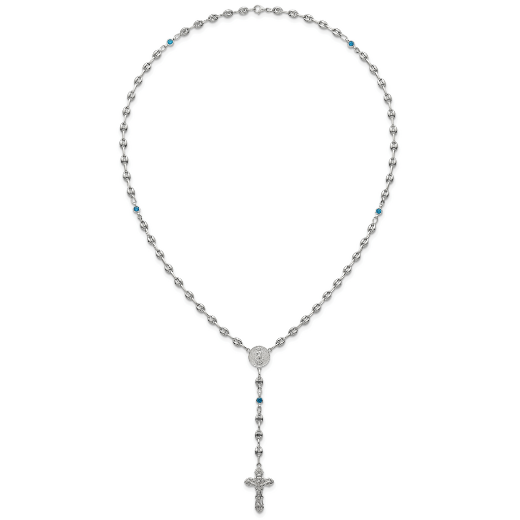 Polished Blue Cubic Zirconia Stainless Steel Necklace 4.35mm 21in