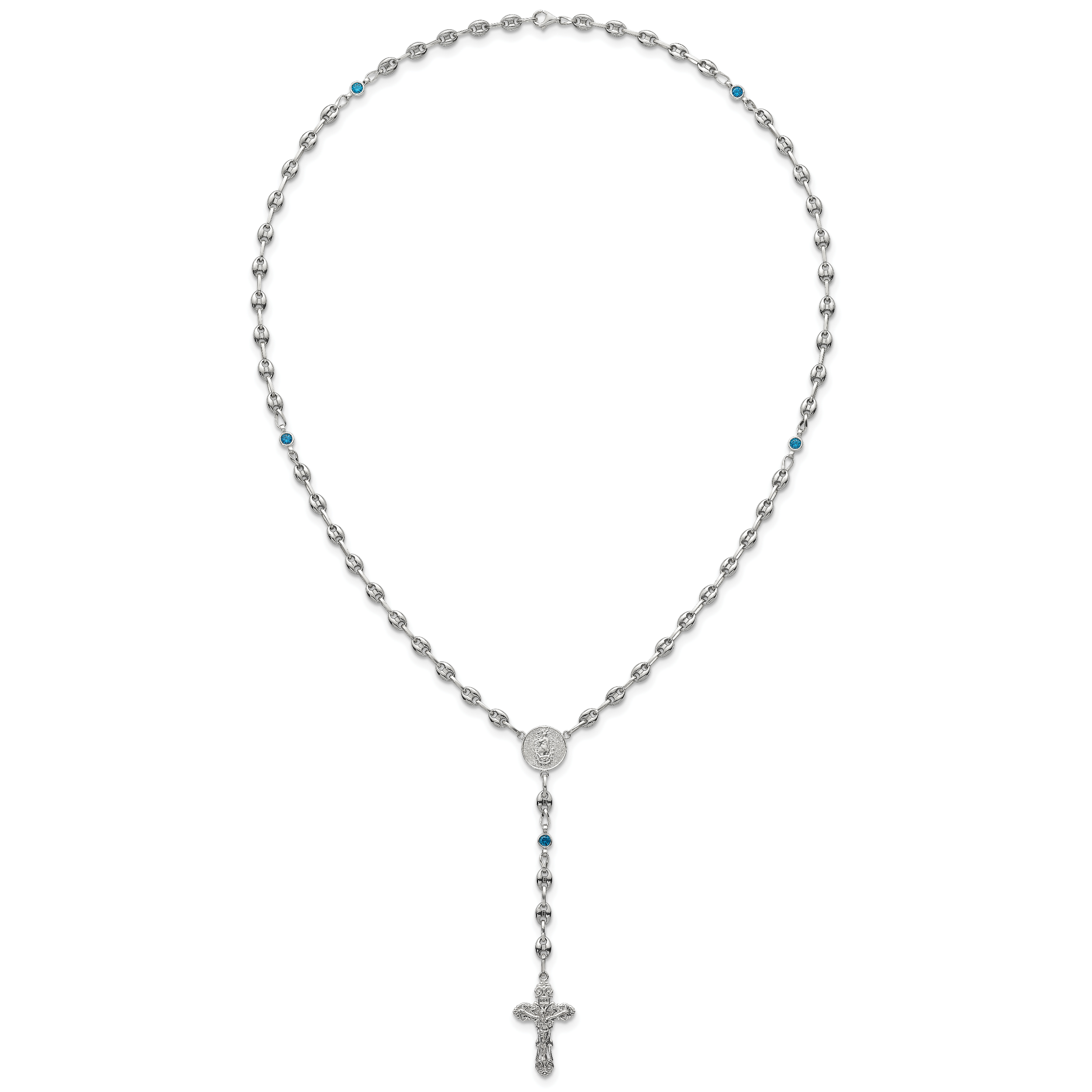 Polished Blue Cubic Zirconia Stainless Steel Necklace 4.35mm 21in