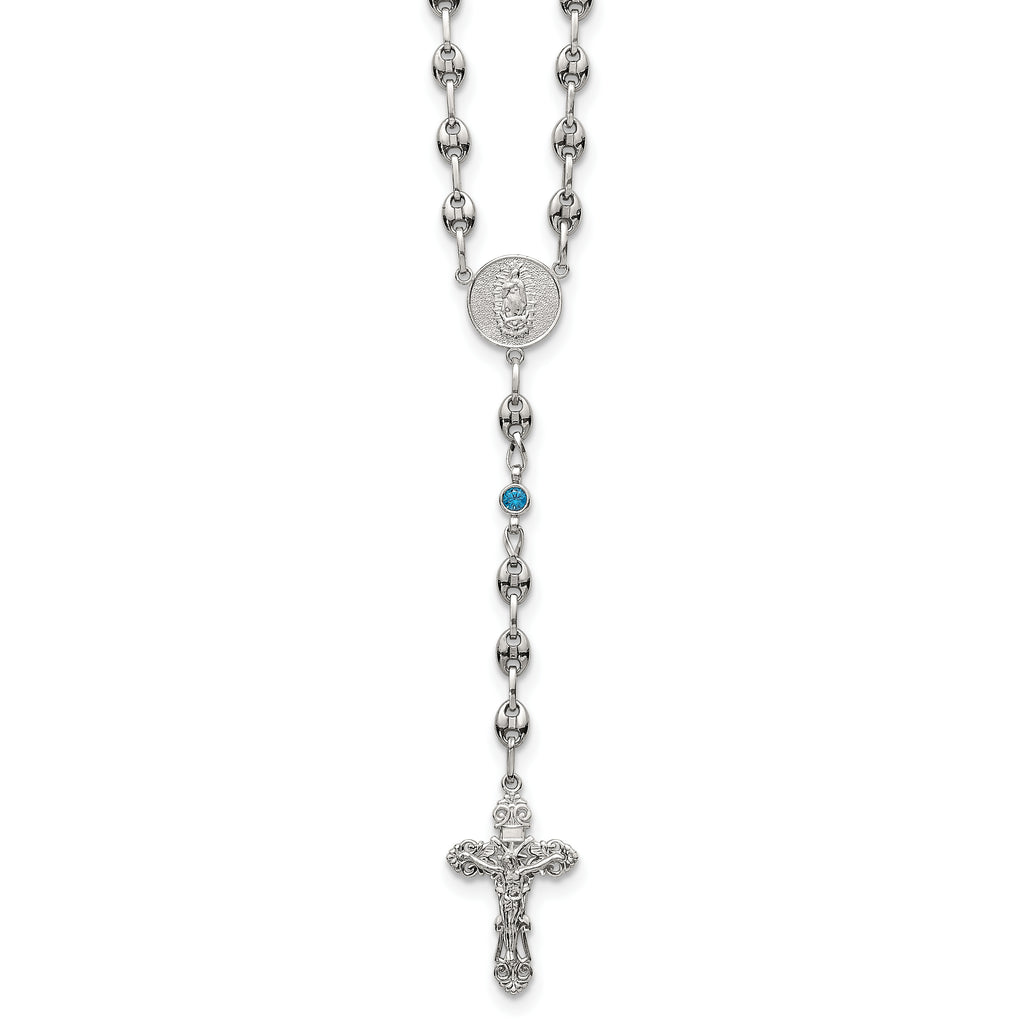 Polished Blue Cubic Zirconia Stainless Steel Necklace 4.35mm 21in