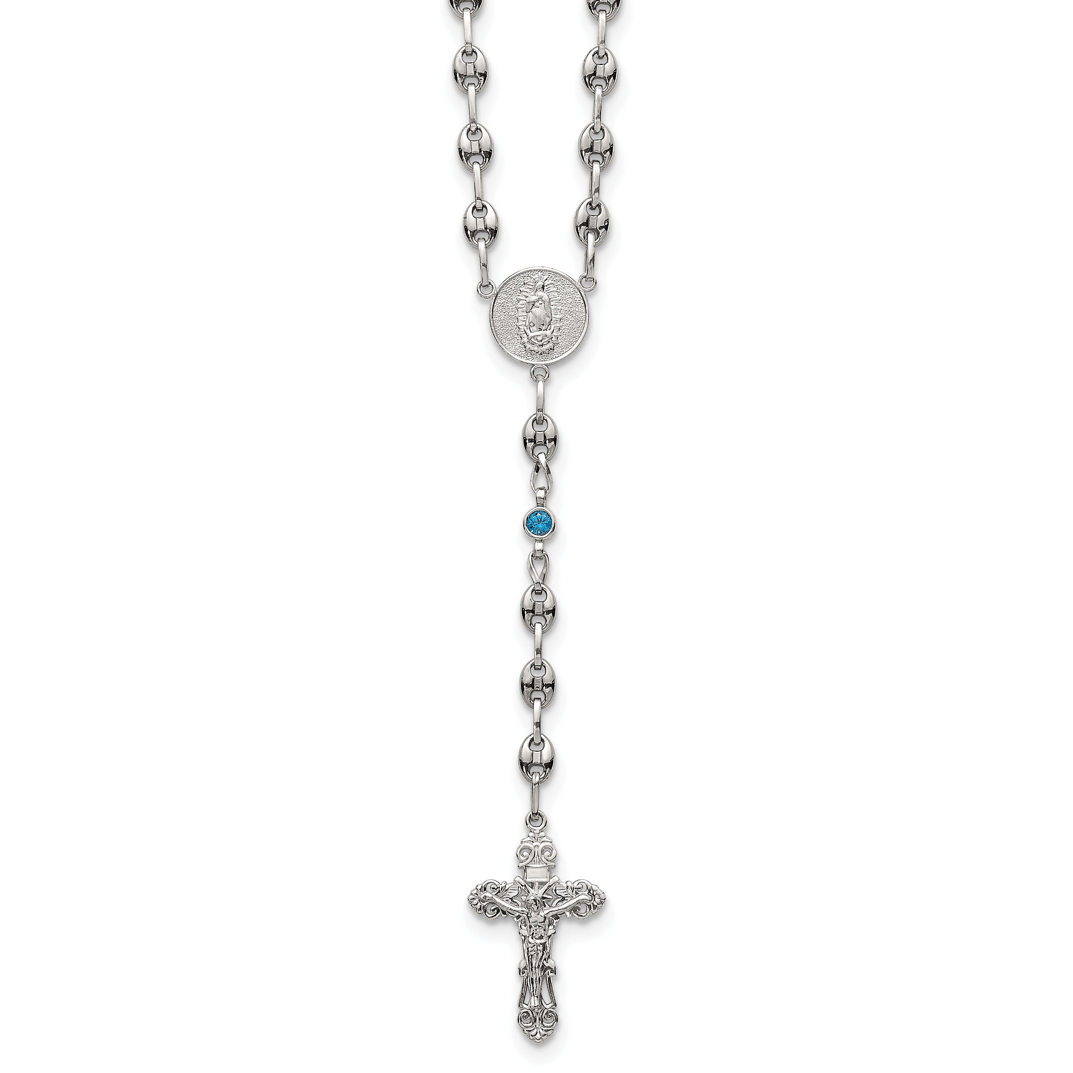 Polished Blue Cubic Zirconia Stainless Steel Necklace 4.35mm 21in
