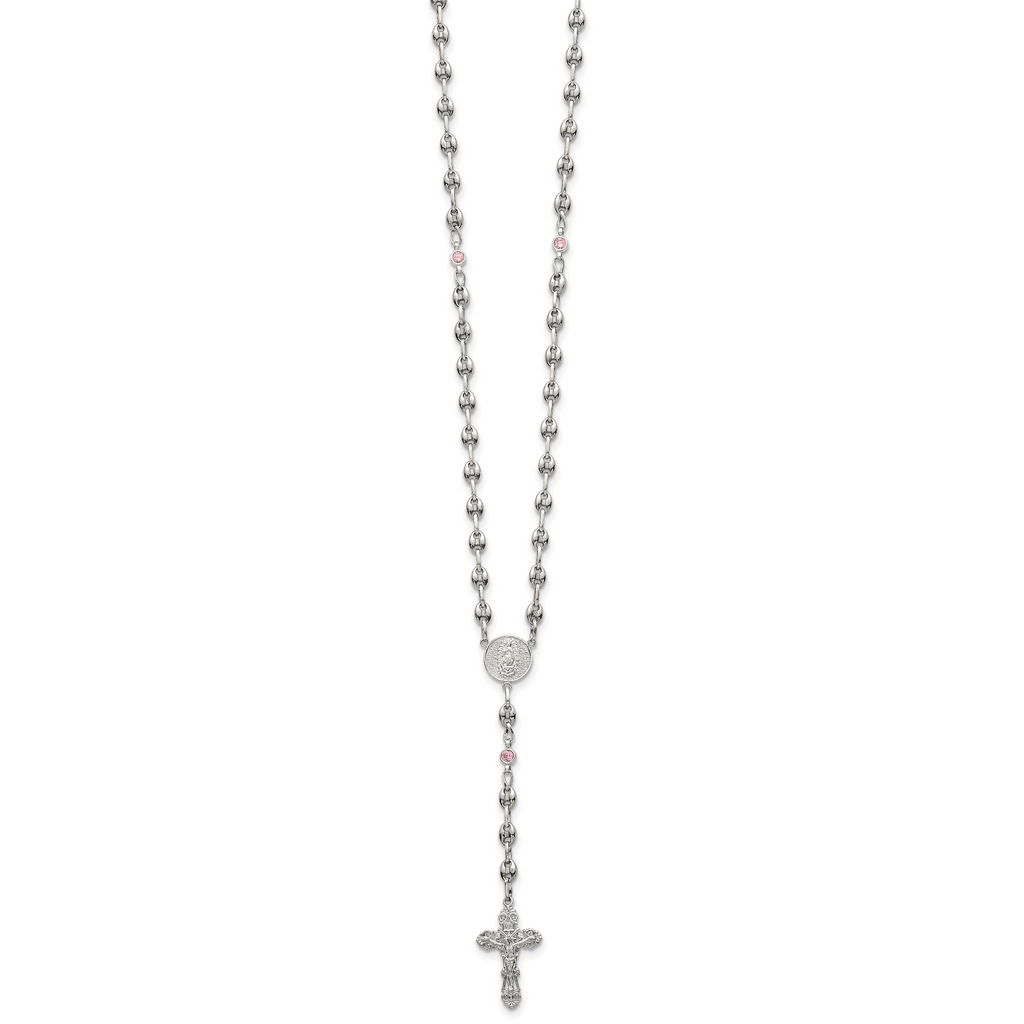 Polished Pink Cubic Zirconia Stainless Steel Necklace 4.35mm