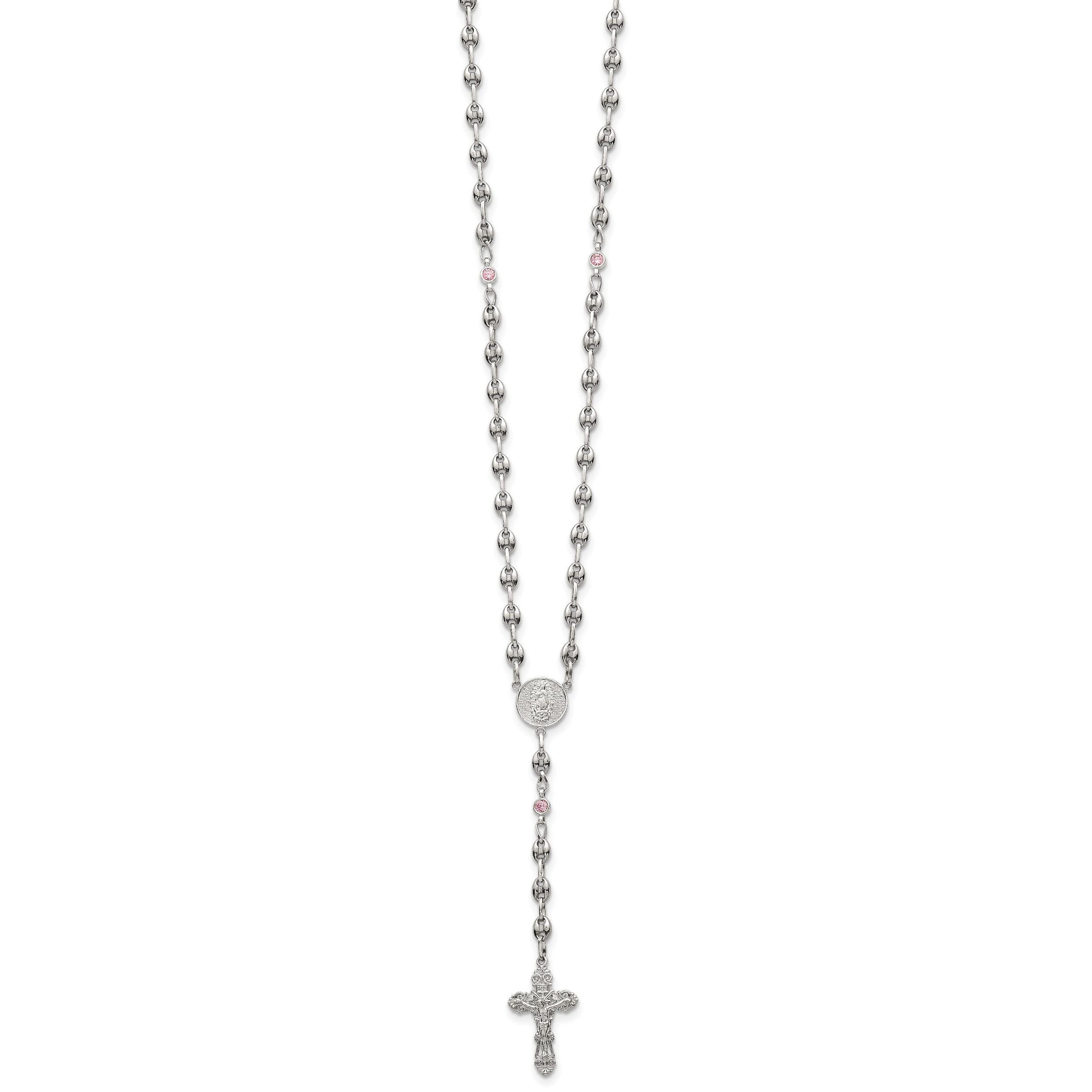 Polished Pink Cubic Zirconia Stainless Steel Necklace 4.35mm