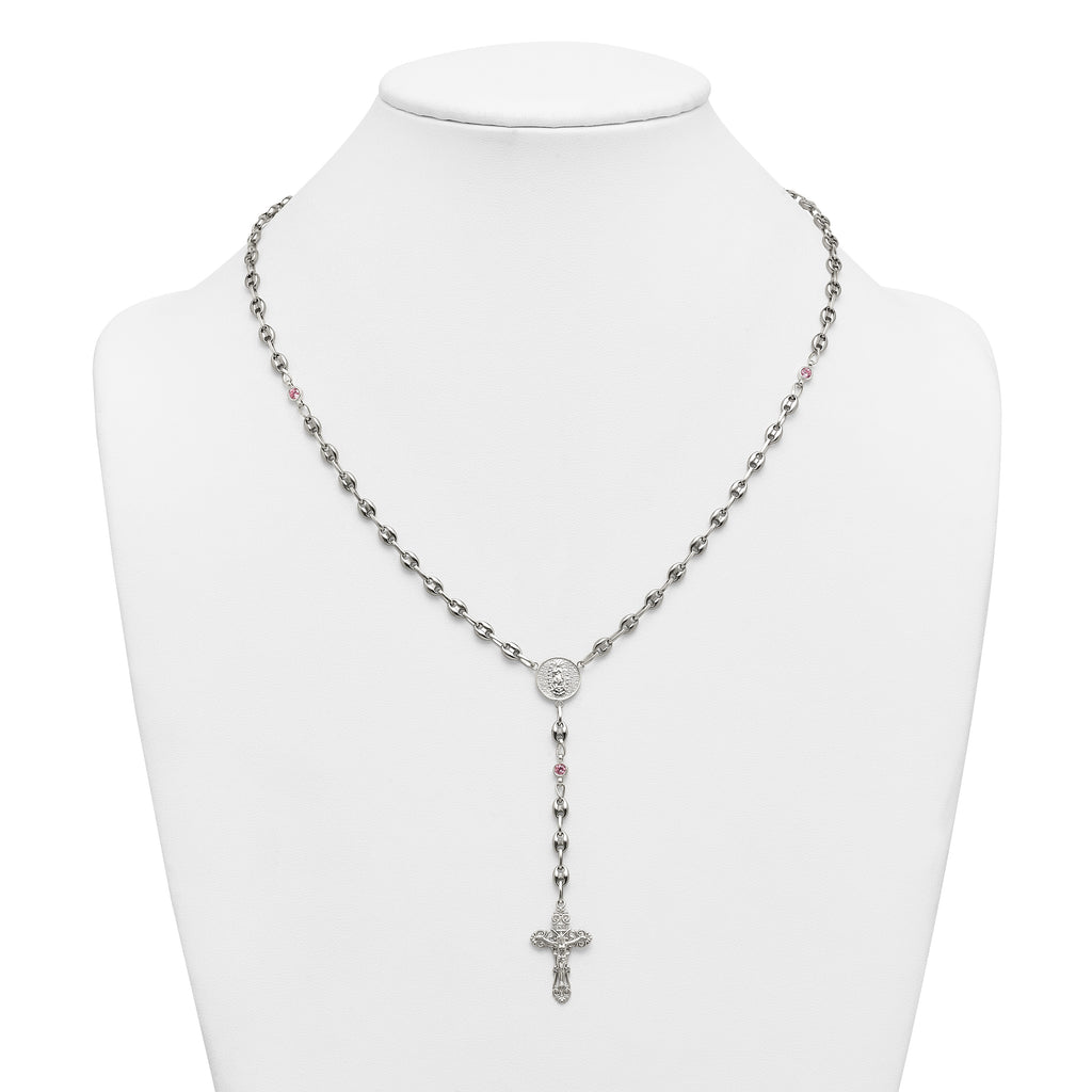 Polished Pink Cubic Zirconia Stainless Steel Necklace 4.35mm
