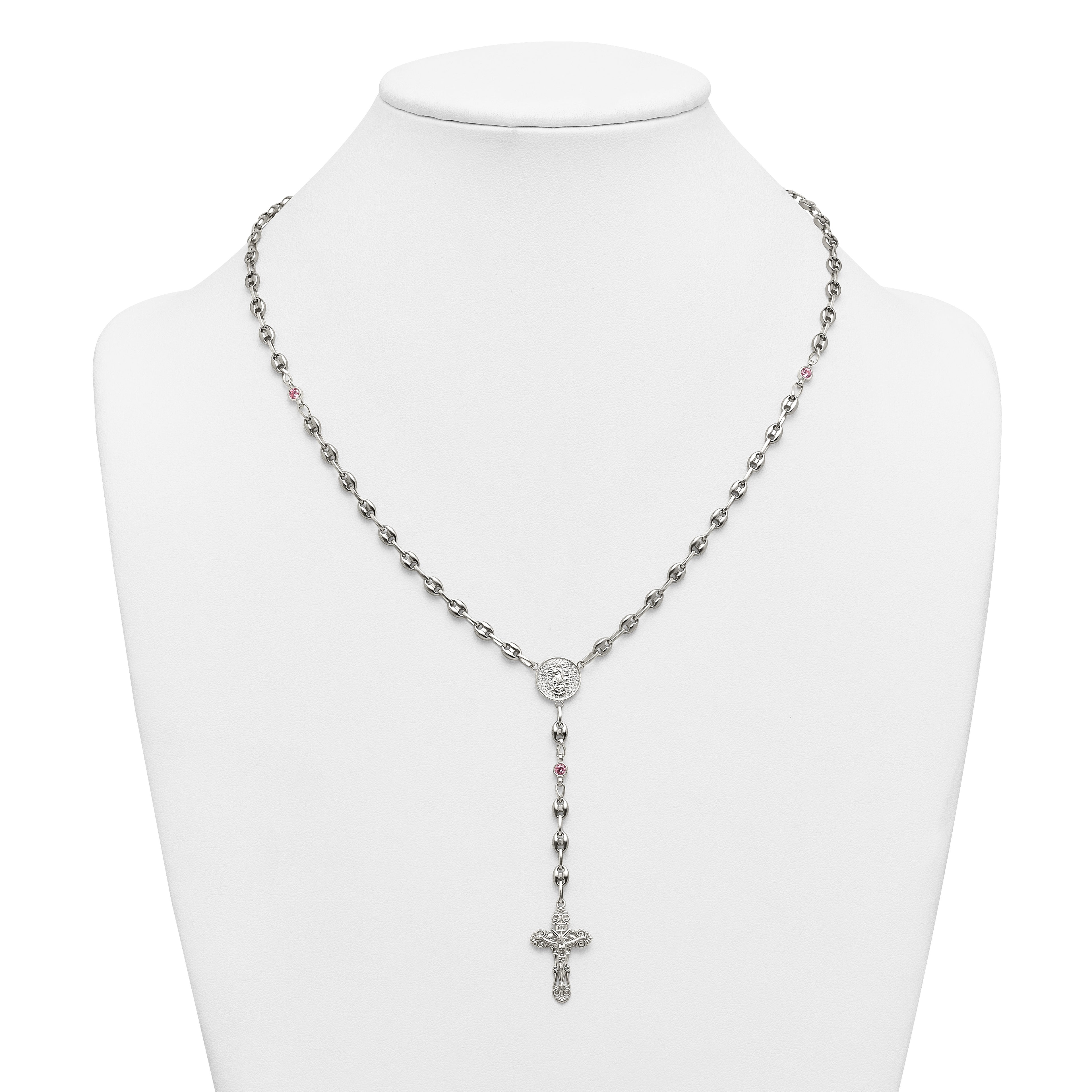 Polished Pink Cubic Zirconia Stainless Steel Necklace 4.35mm