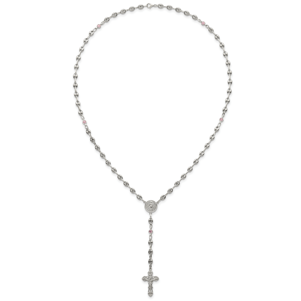 Polished Pink Cubic Zirconia Stainless Steel Necklace 4.35mm