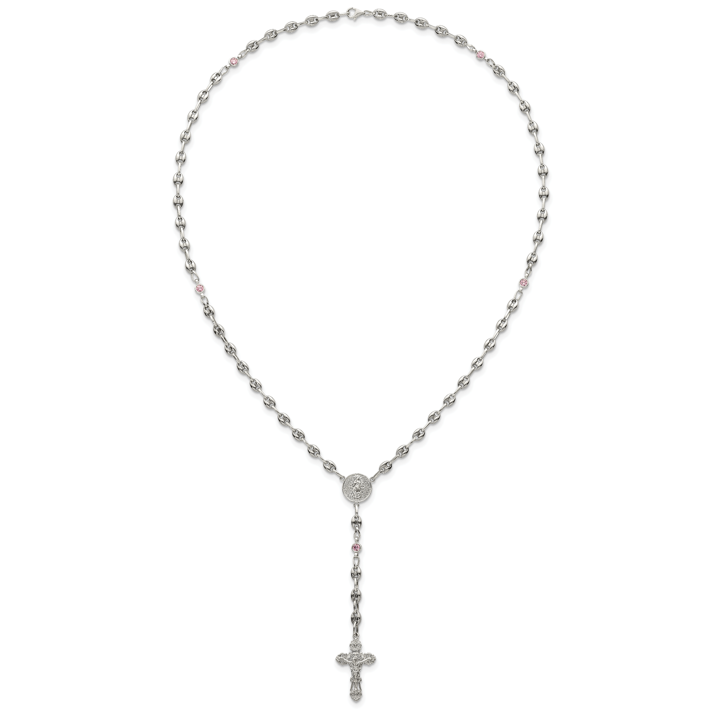 Polished Pink Cubic Zirconia Stainless Steel Necklace 4.35mm