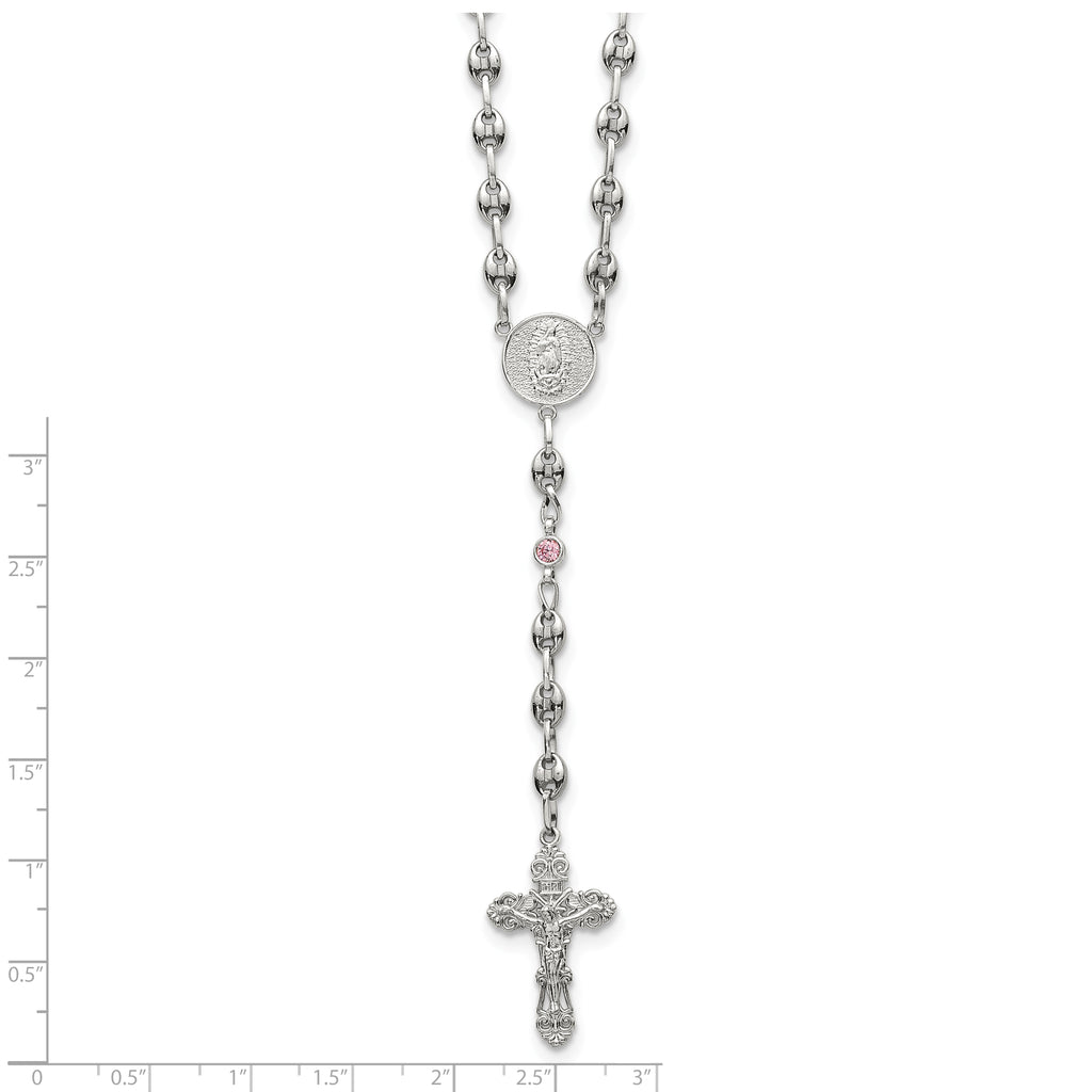 Polished Pink Cubic Zirconia Stainless Steel Necklace 4.35mm