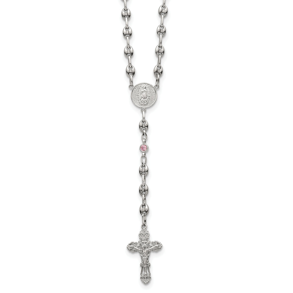 Polished Pink Cubic Zirconia Stainless Steel Necklace 4.35mm