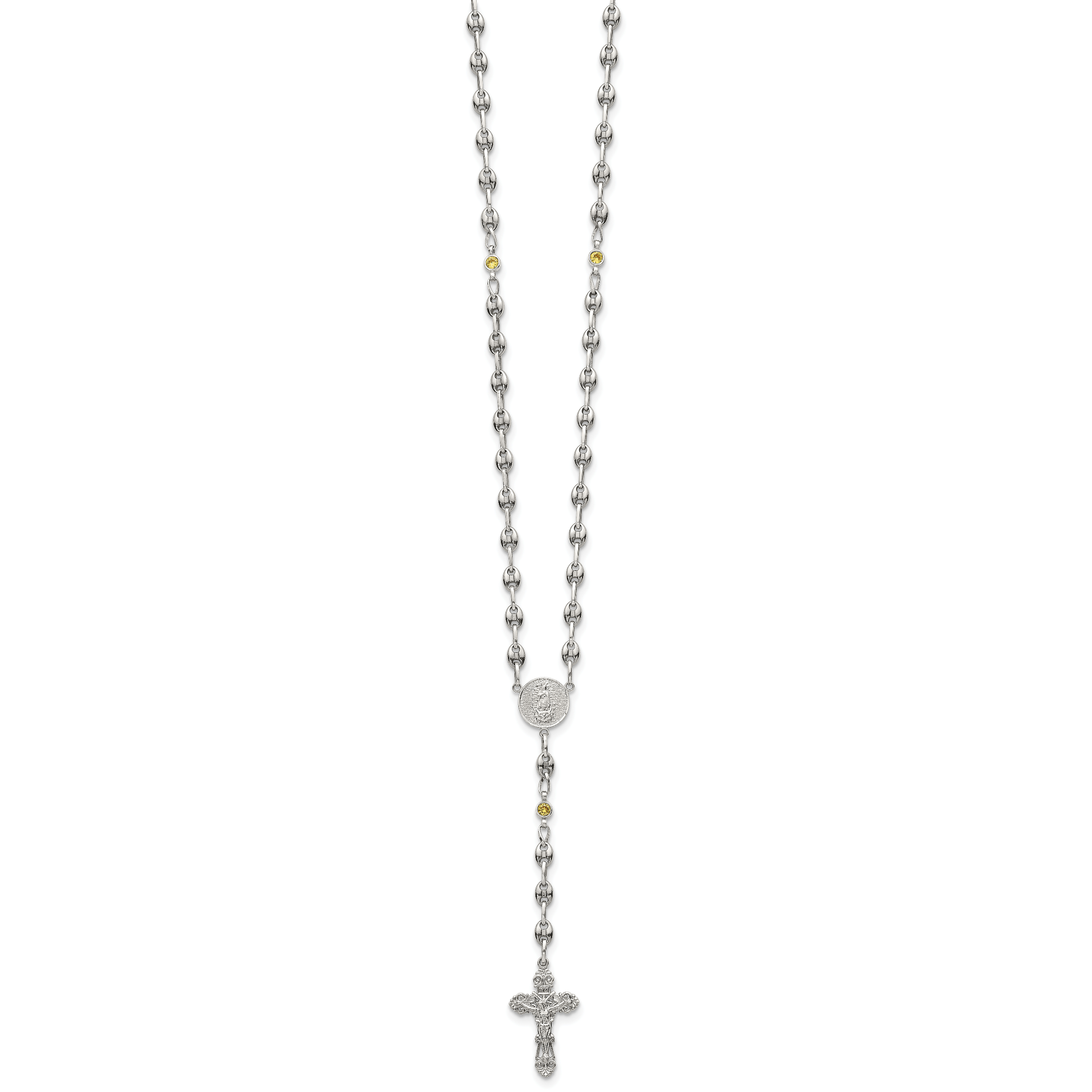 Polished Yellow Cubic Zirconia Stainless Steel Necklace 4.35mm Secondary image