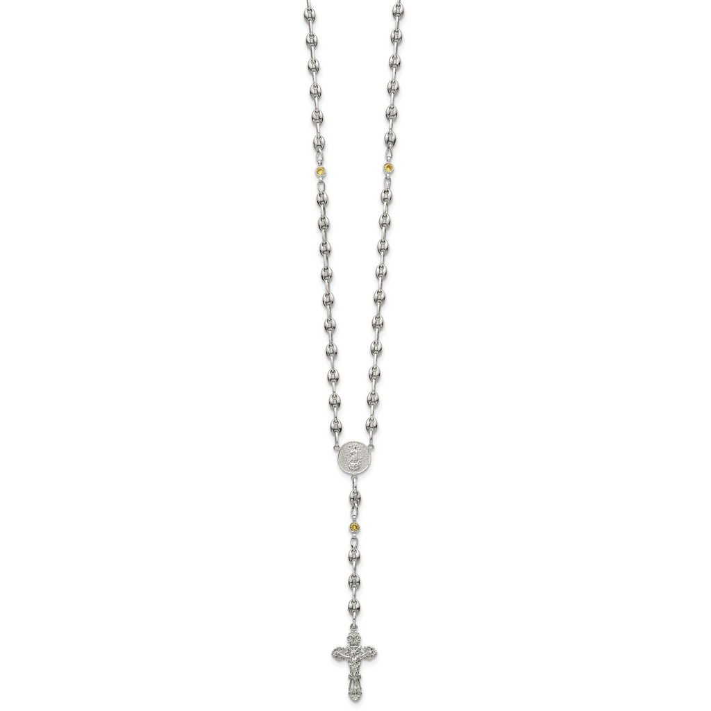 Polished Yellow Cubic Zirconia Stainless Steel Necklace 4.35mm