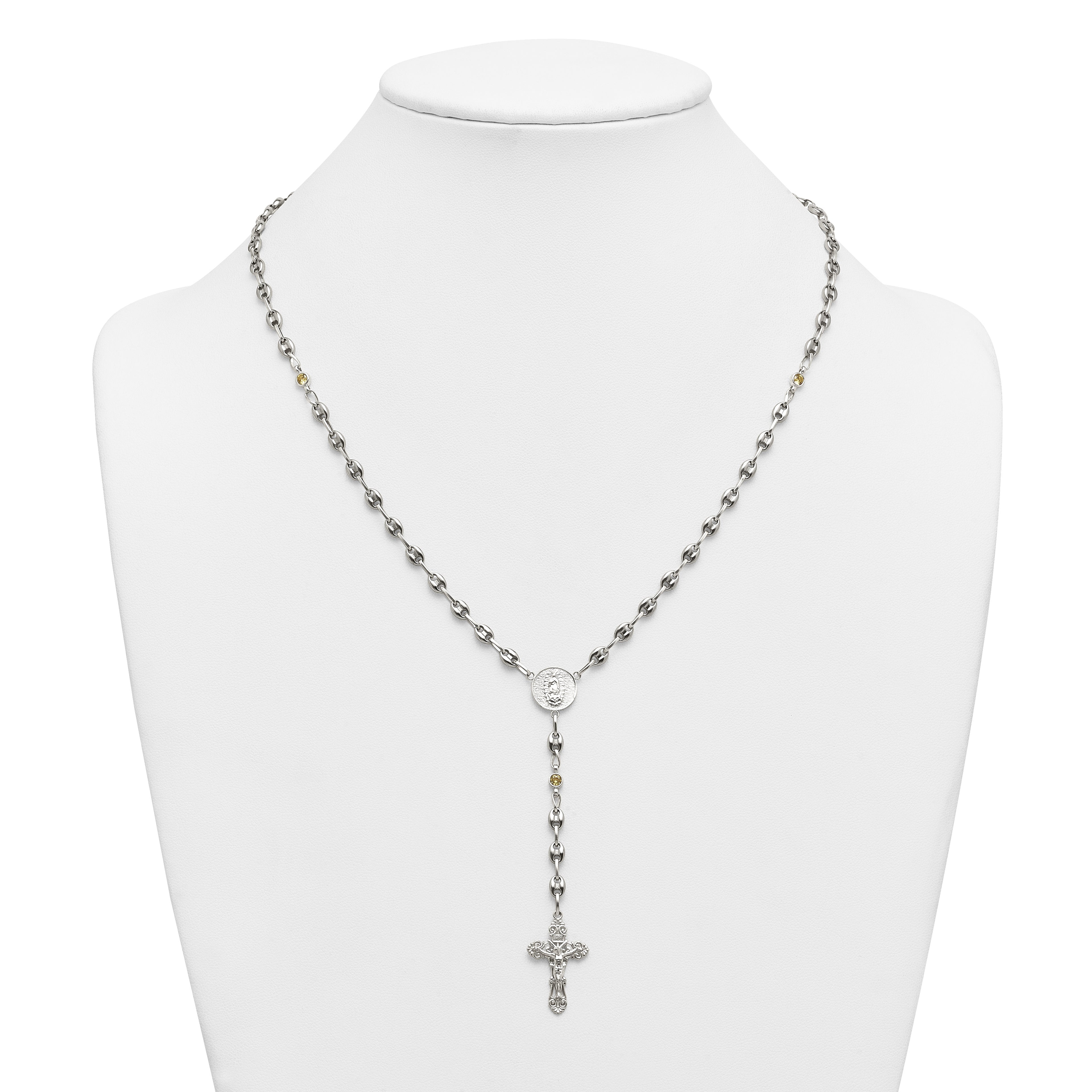 Polished Yellow Cubic Zirconia Stainless Steel Necklace 4.35mm