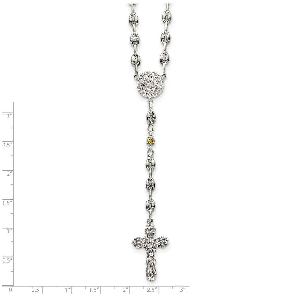 Polished Yellow Cubic Zirconia Stainless Steel Necklace 4.35mm