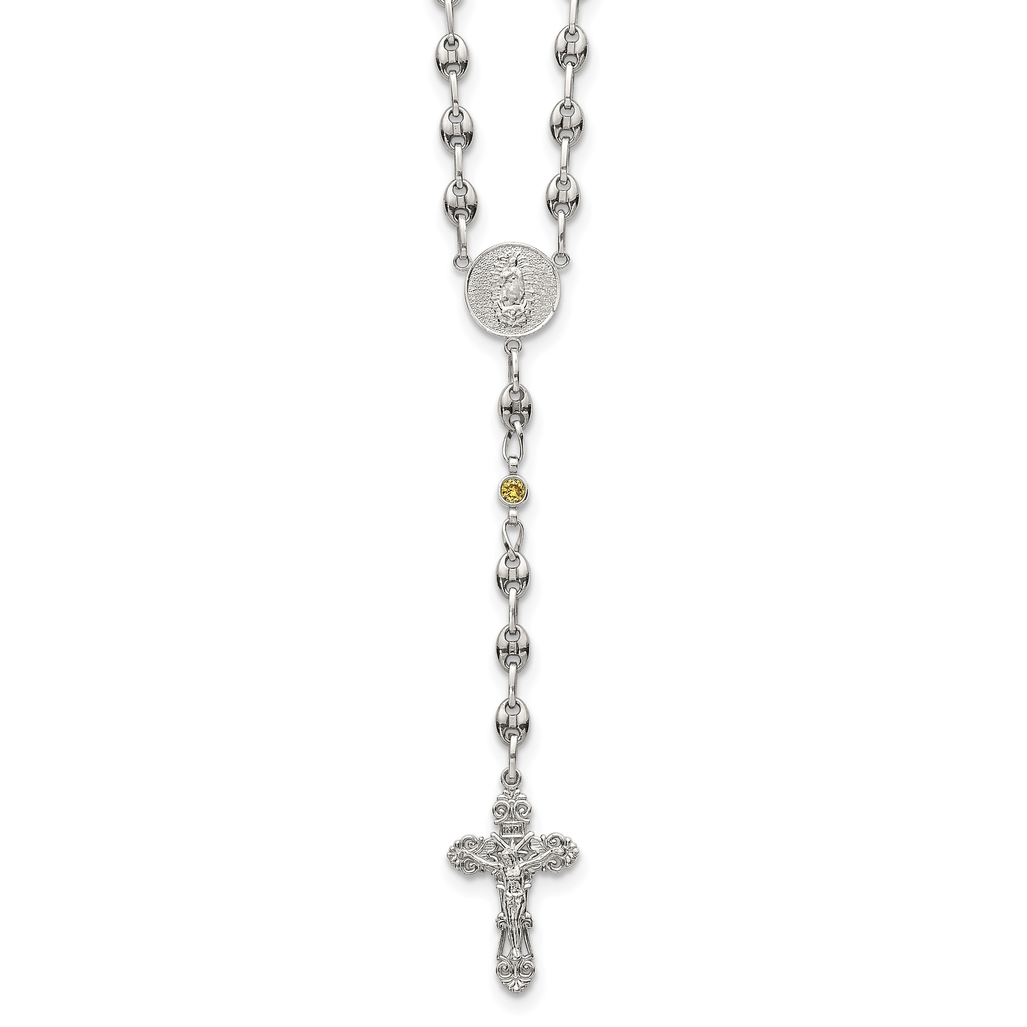 Polished Yellow Cubic Zirconia Stainless Steel Necklace 4.35mm