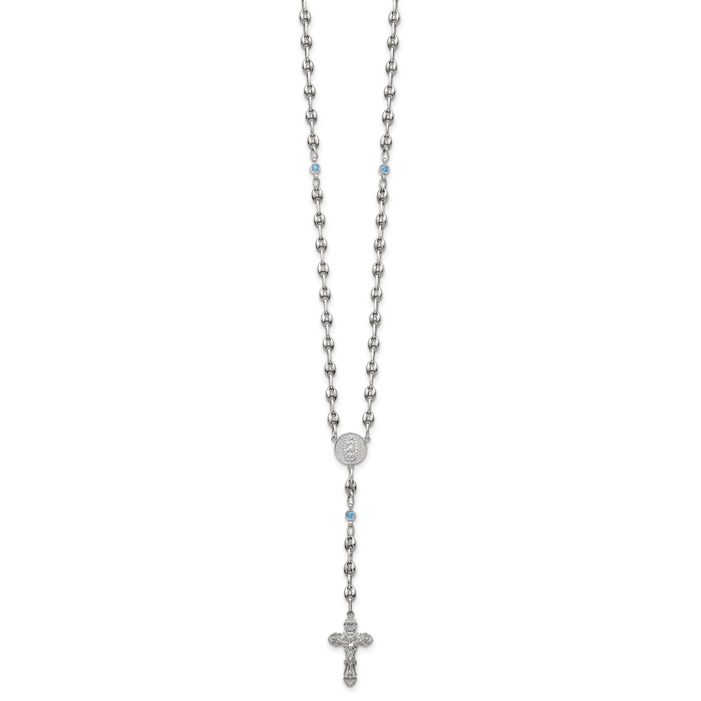 Polished Blue Cubic Zirconia Stainless Steel Necklace 4.35mm 21in