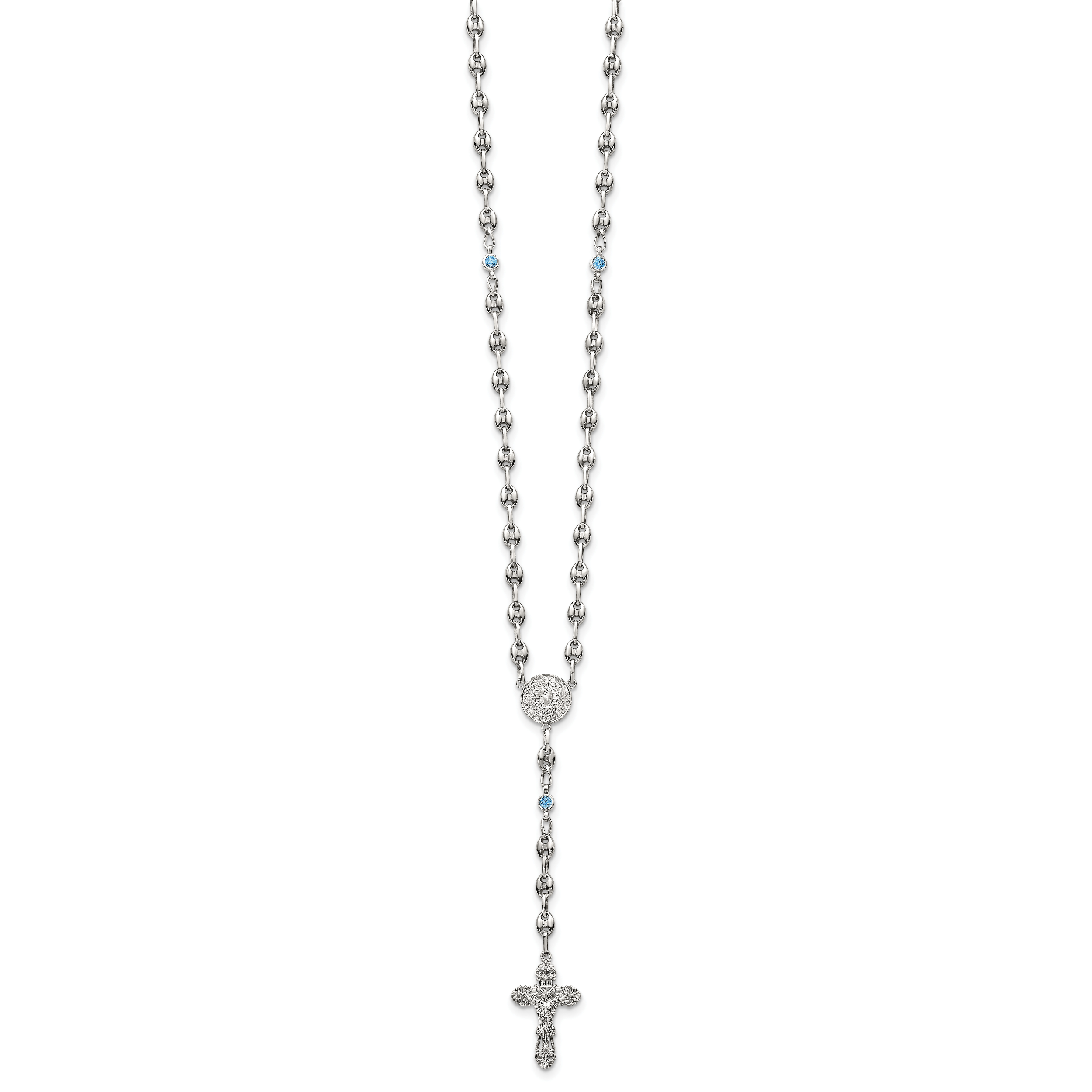 Polished Blue Cubic Zirconia Stainless Steel Necklace 4.35mm 21in