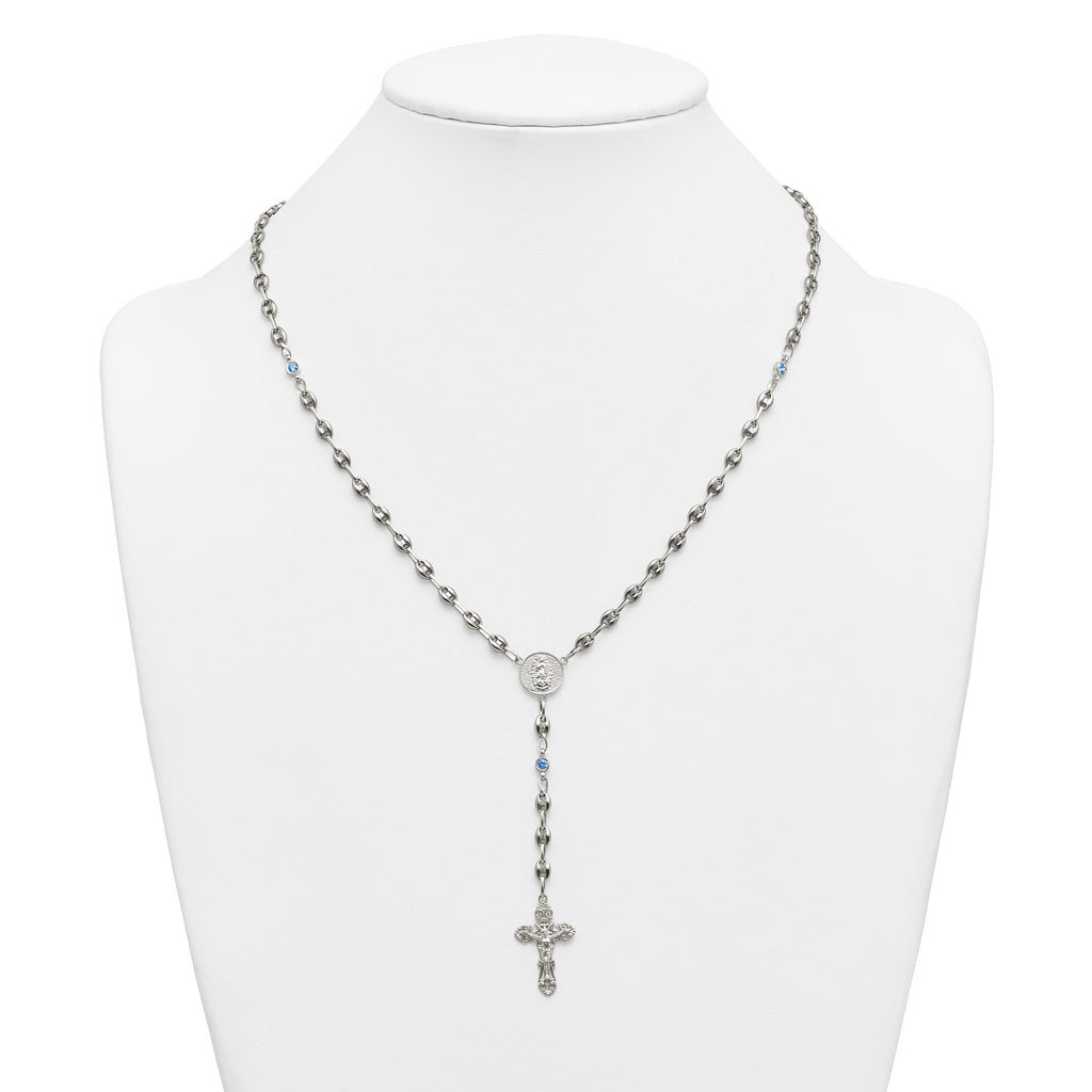 Polished Blue Cubic Zirconia Stainless Steel Necklace 4.35mm 21in