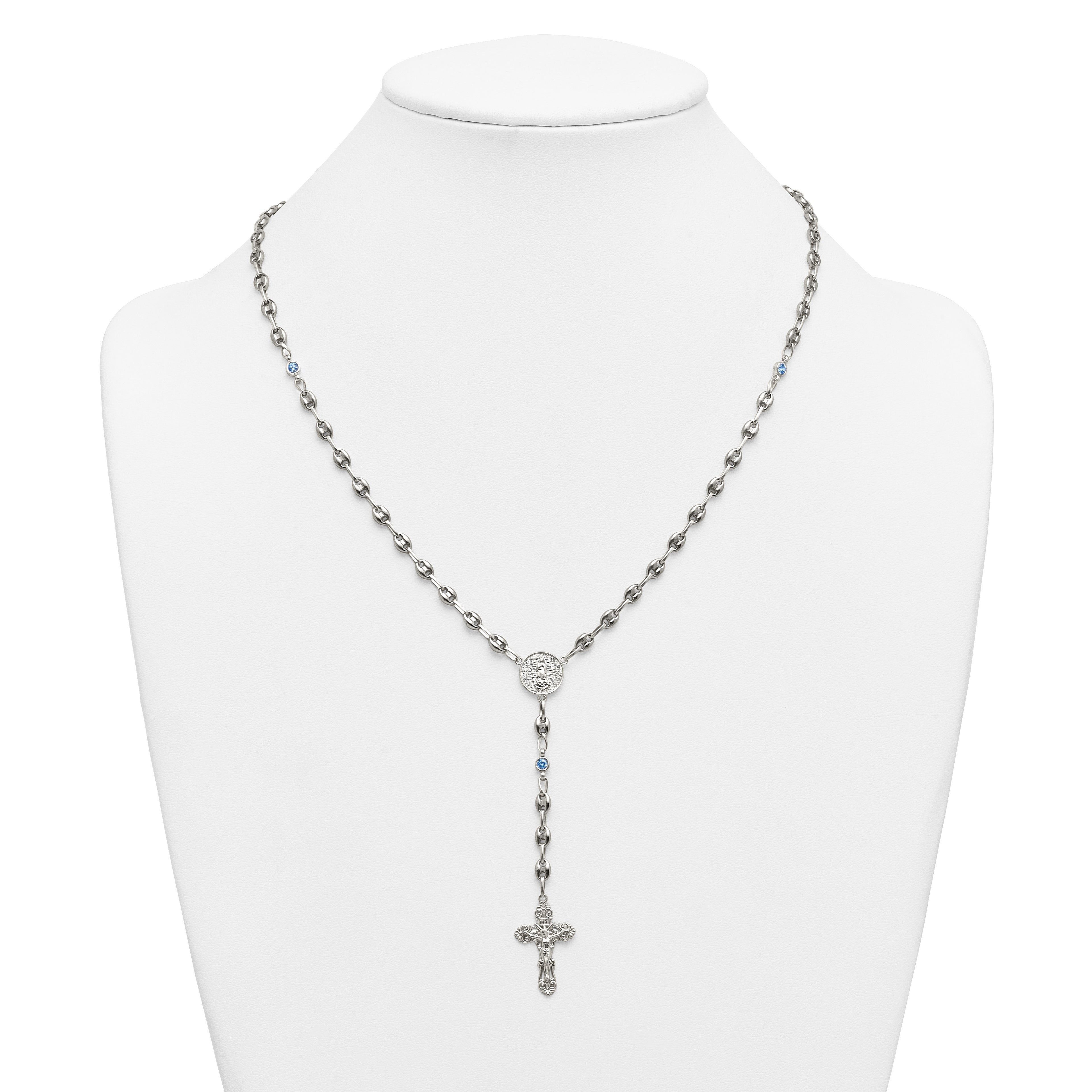 Polished Blue Cubic Zirconia Stainless Steel Necklace 4.35mm 21in