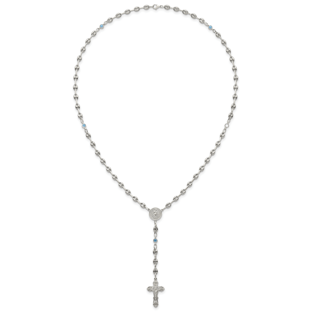 Polished Blue Cubic Zirconia Stainless Steel Necklace 4.35mm 21in