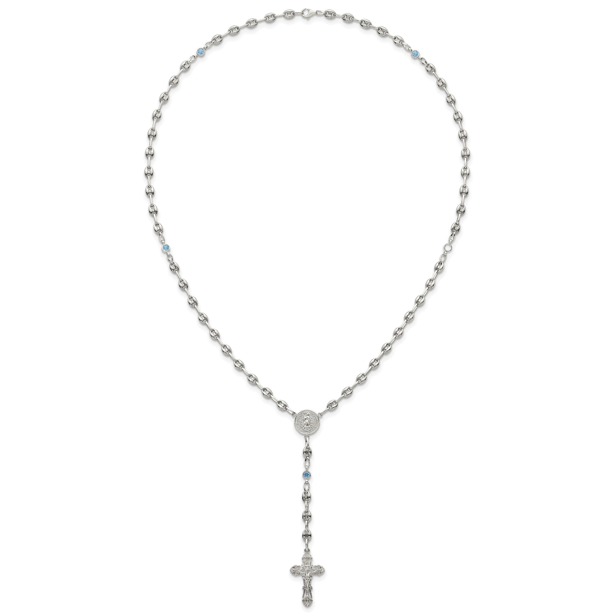 Polished Blue Cubic Zirconia Stainless Steel Necklace 4.35mm 21in